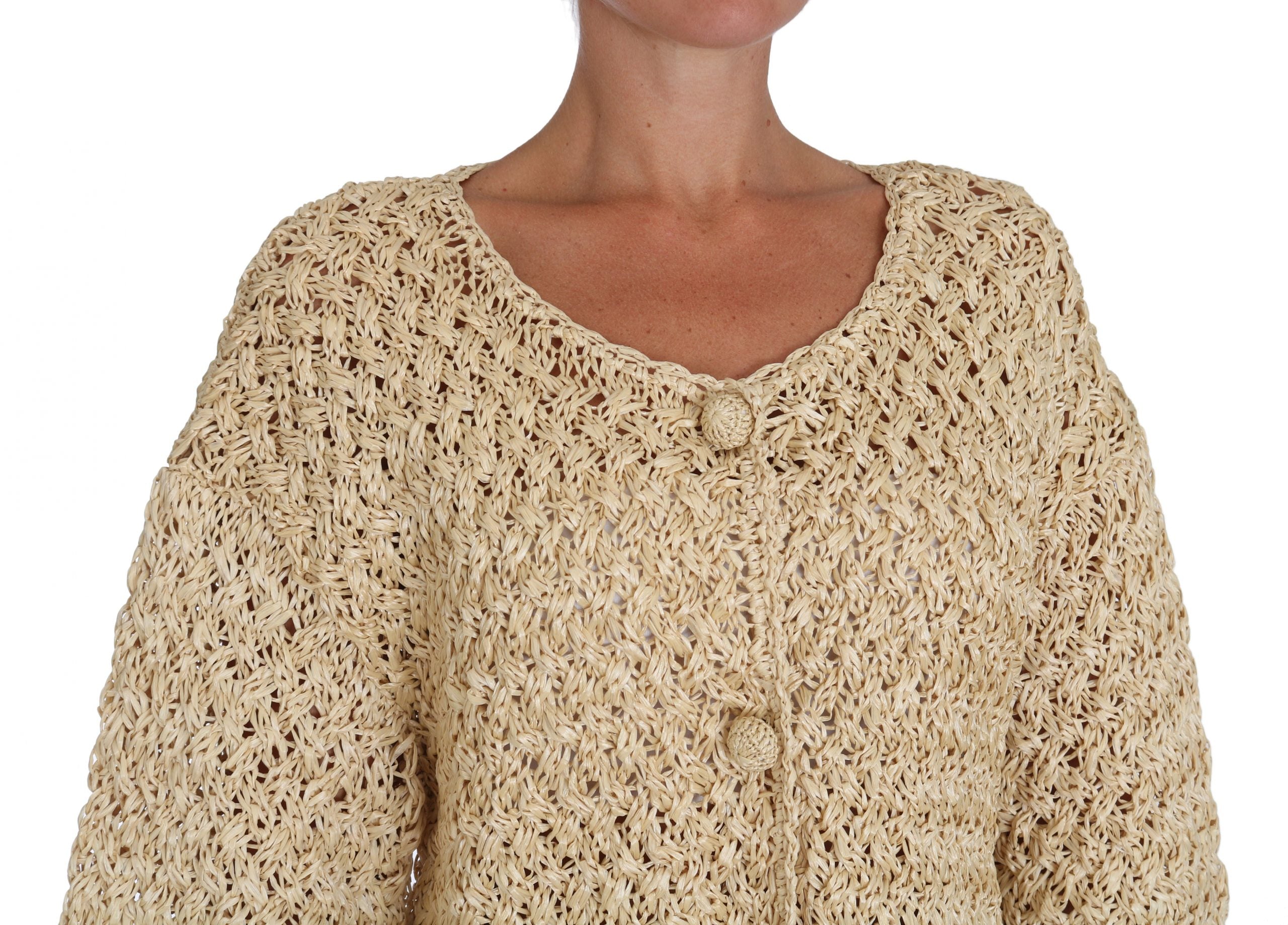 Beige Cardigan Haak Gebreide Raffiatrui