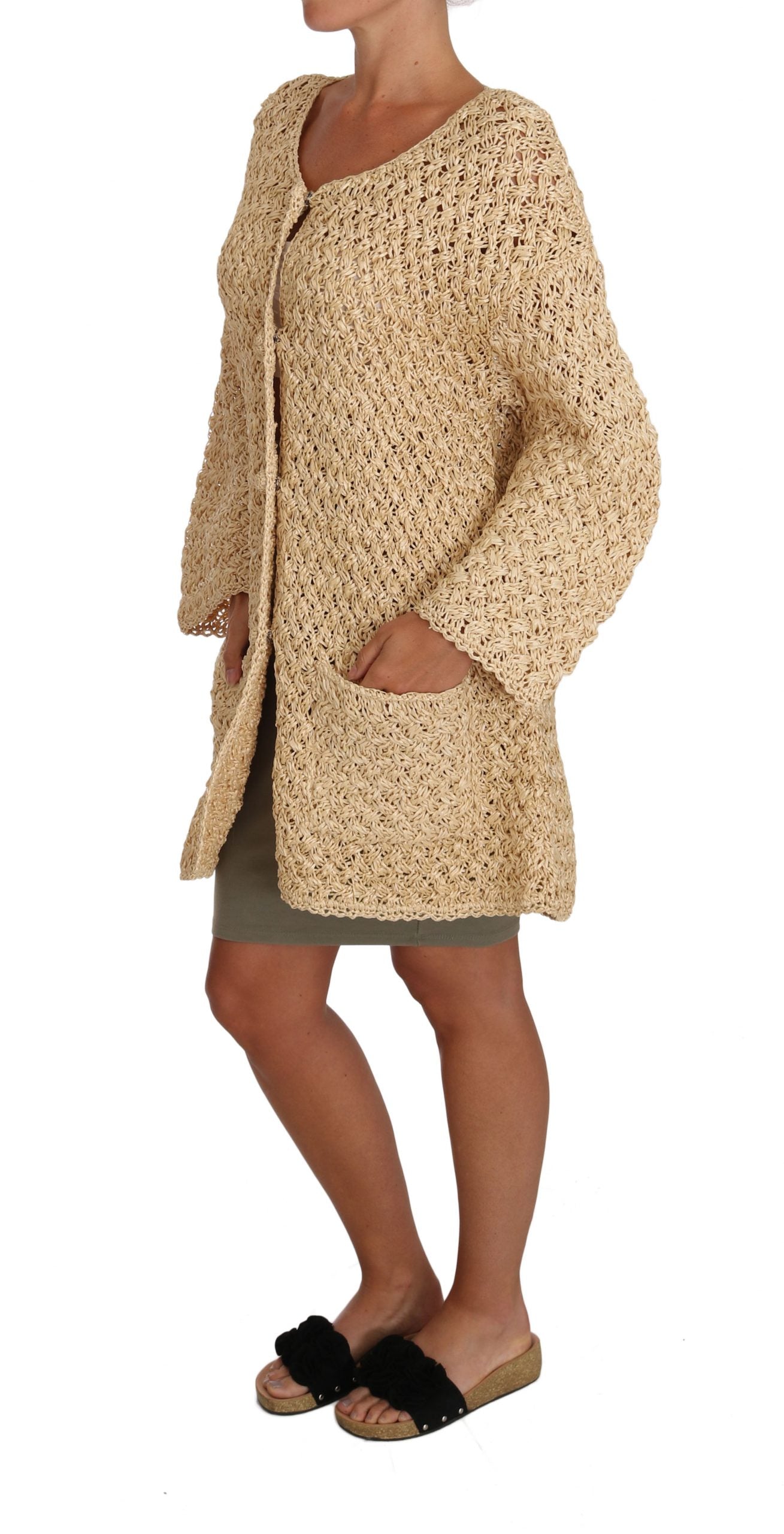 Beige Cardigan Haak Gebreide Raffiatrui