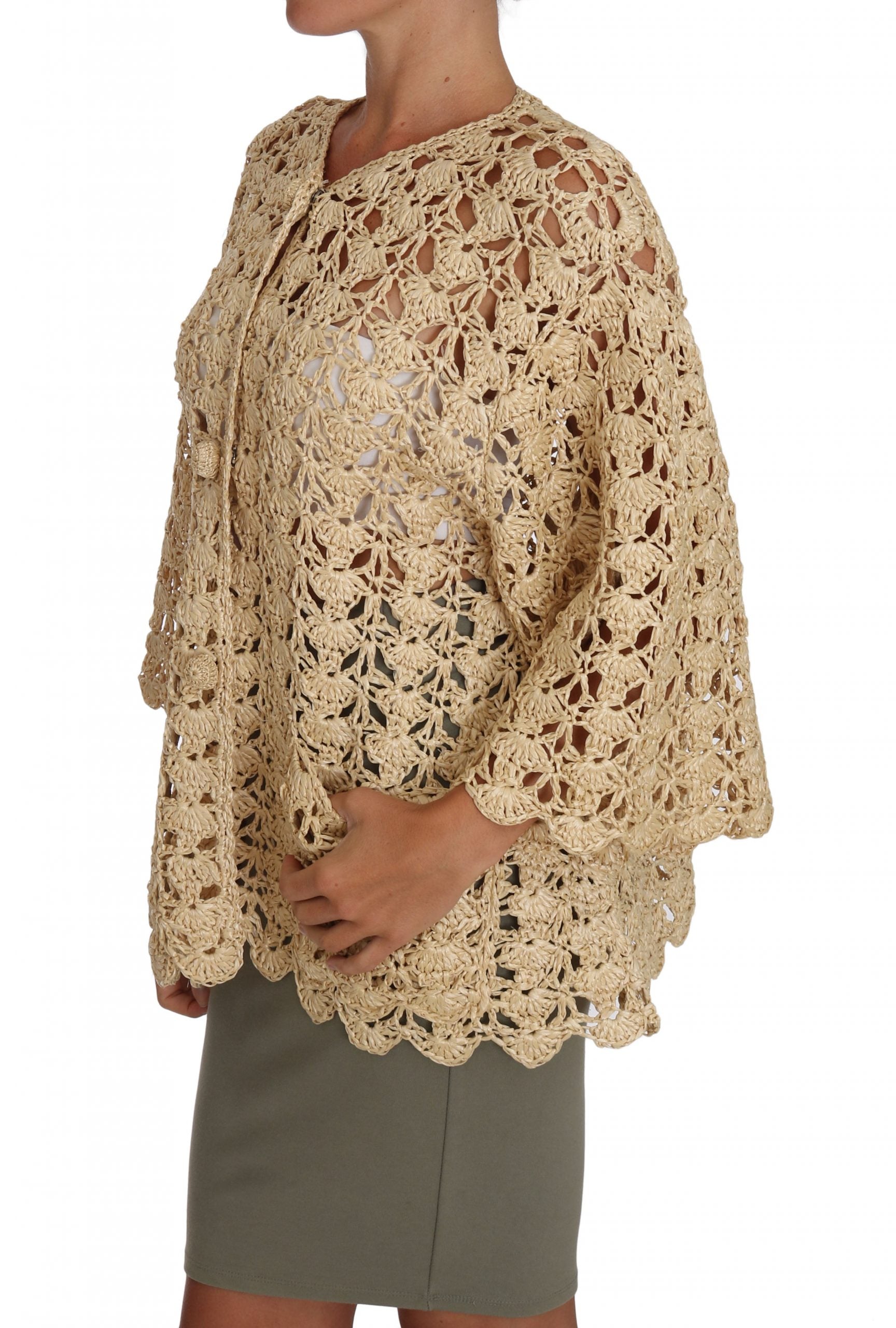 Beige Cardigan Haak Gebreide Raffiatrui