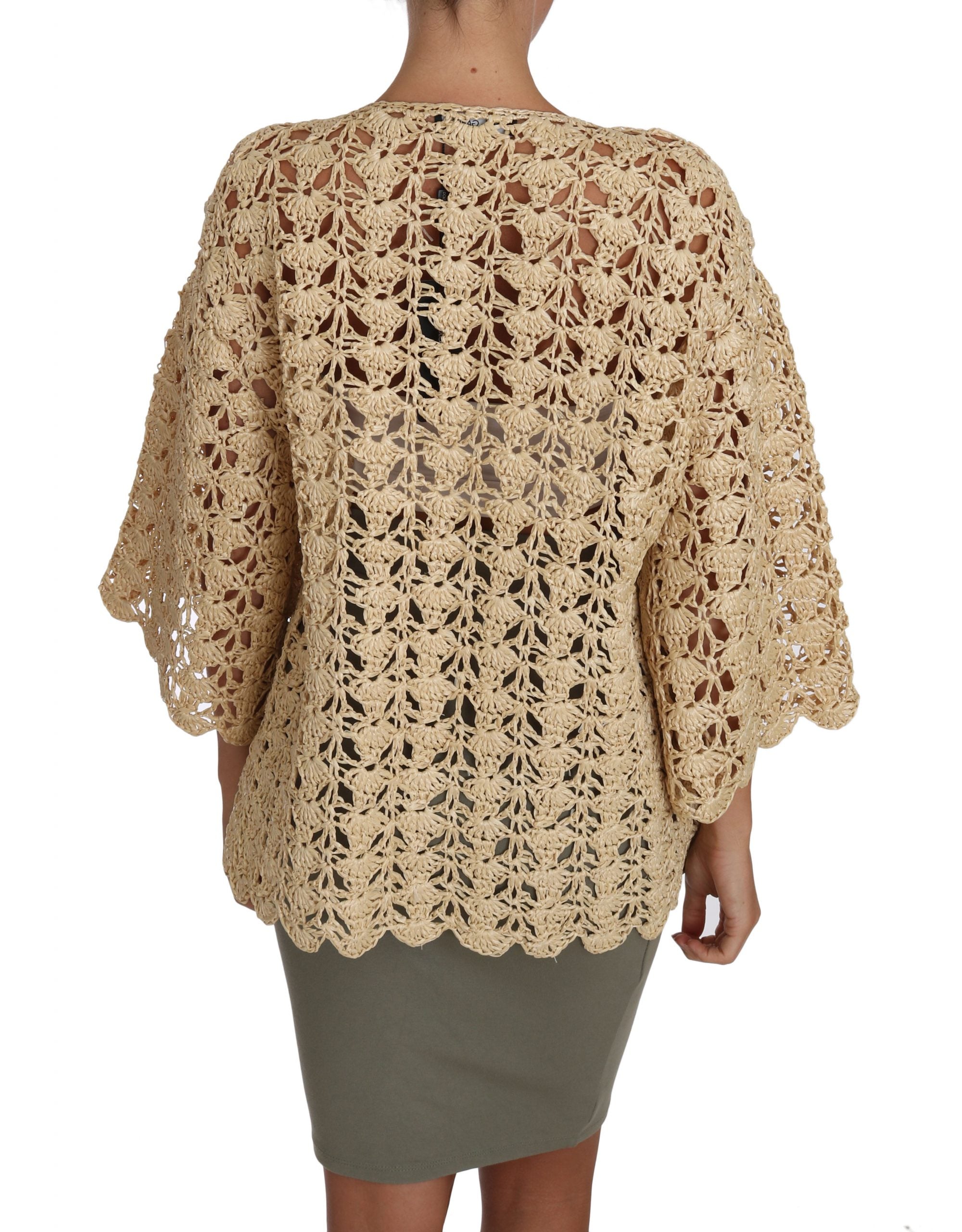 Beige Cardigan Haak Gebreide Raffiatrui
