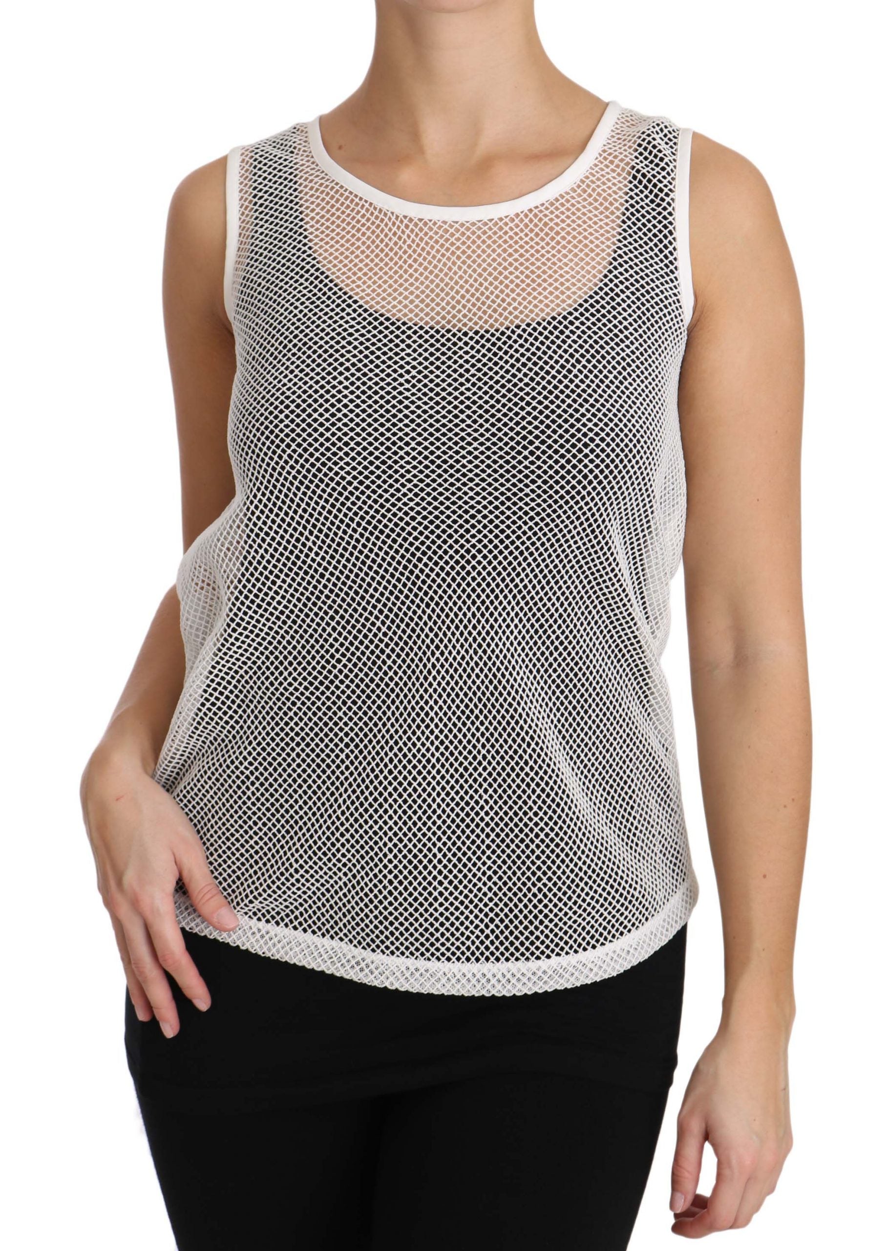 Wit transparant mouwloos tanktopje van netstof