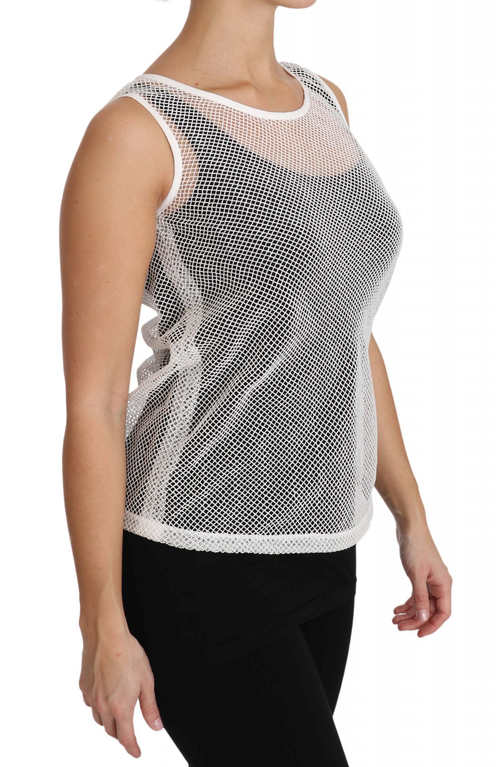 Wit transparant mouwloos tanktopje van netstof