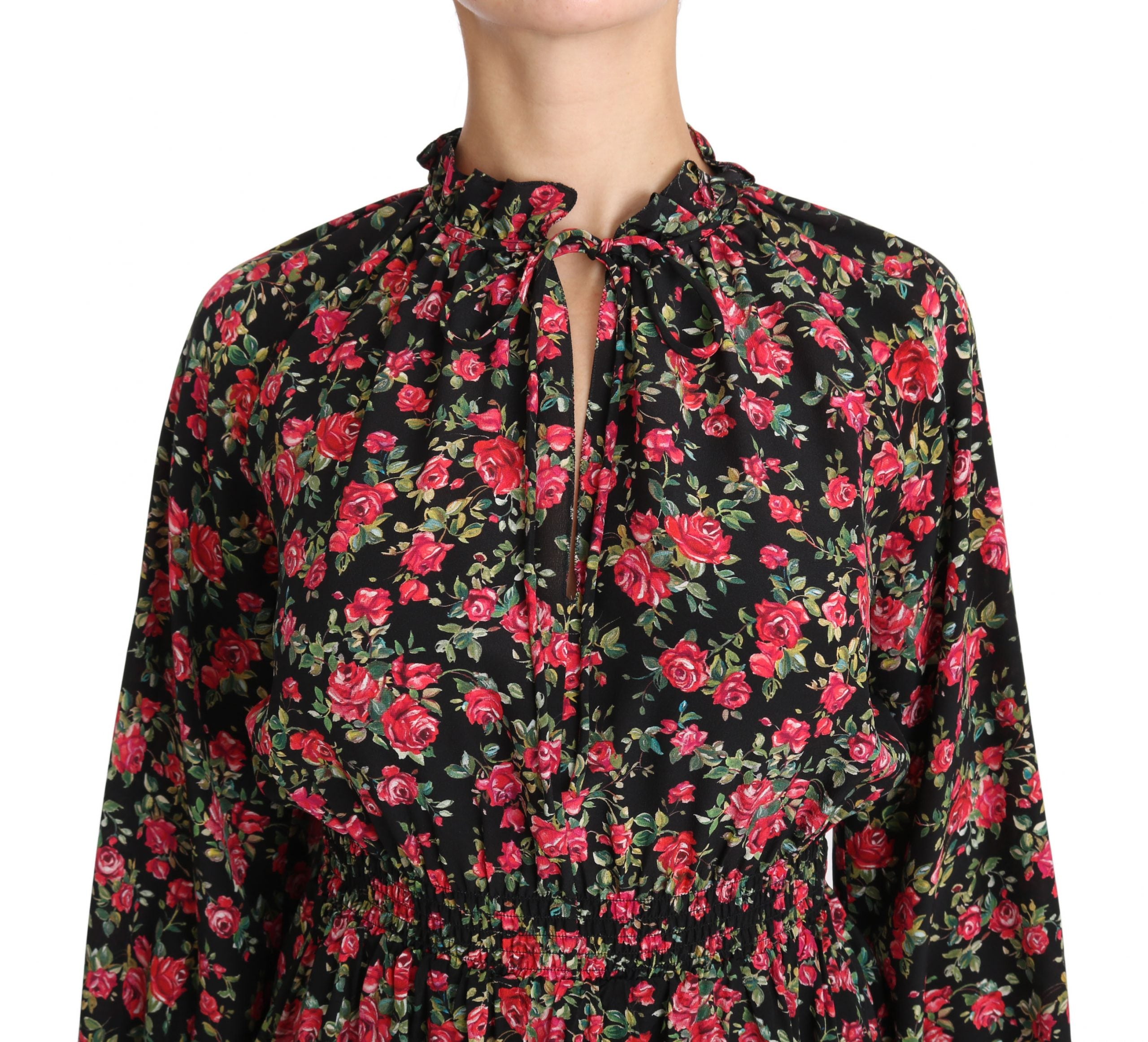 Zwarte blouse met rozenprint en bloemenprint
