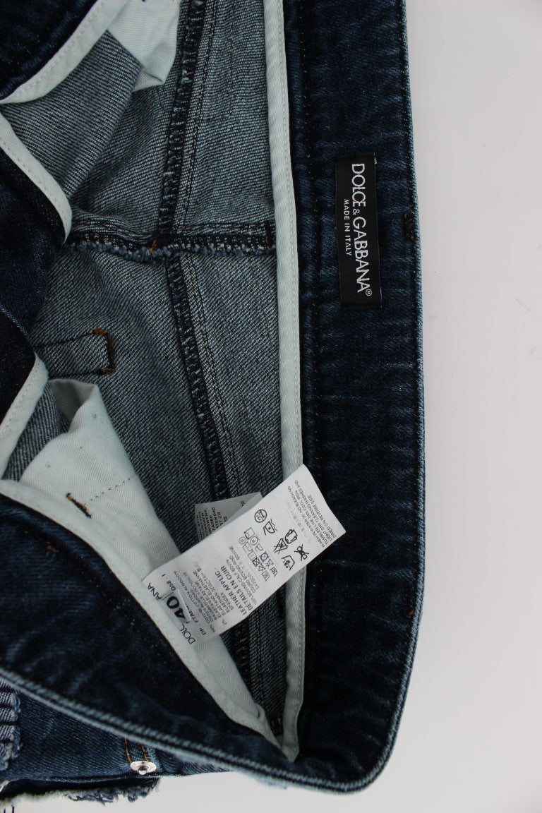 Stretchblauwe patchwork jeansshorts