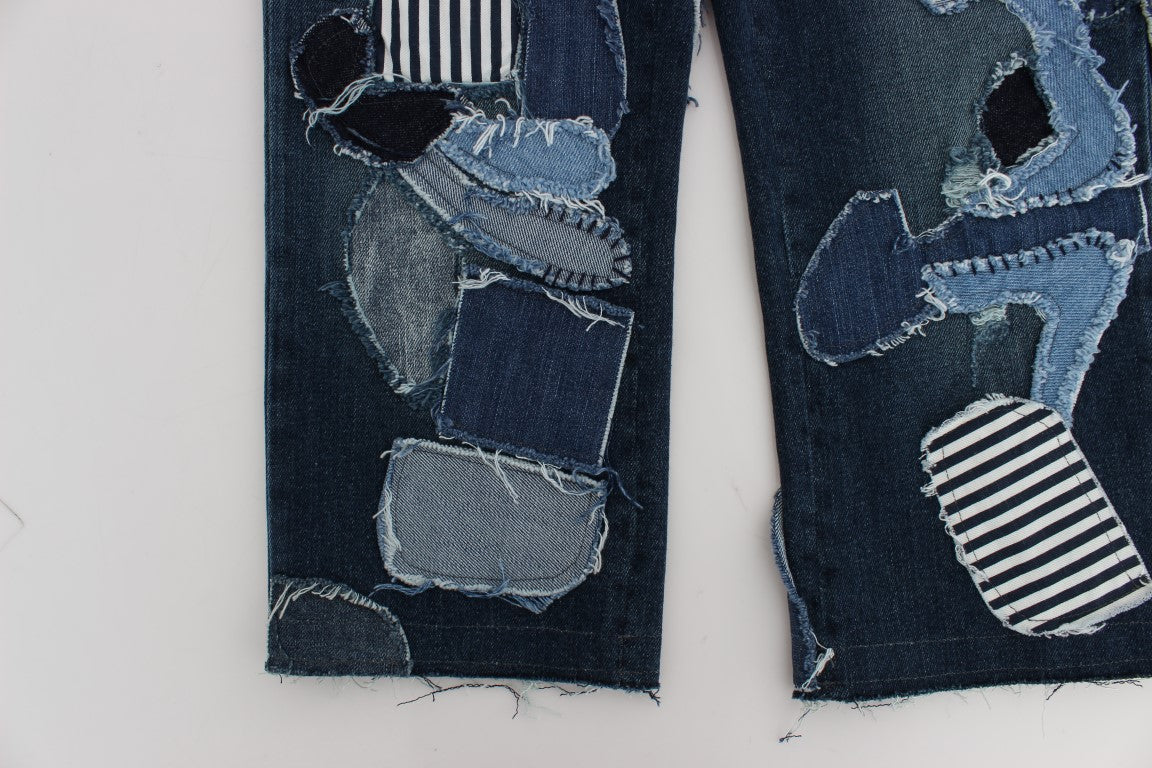 Stretchblauwe patchwork jeansshorts