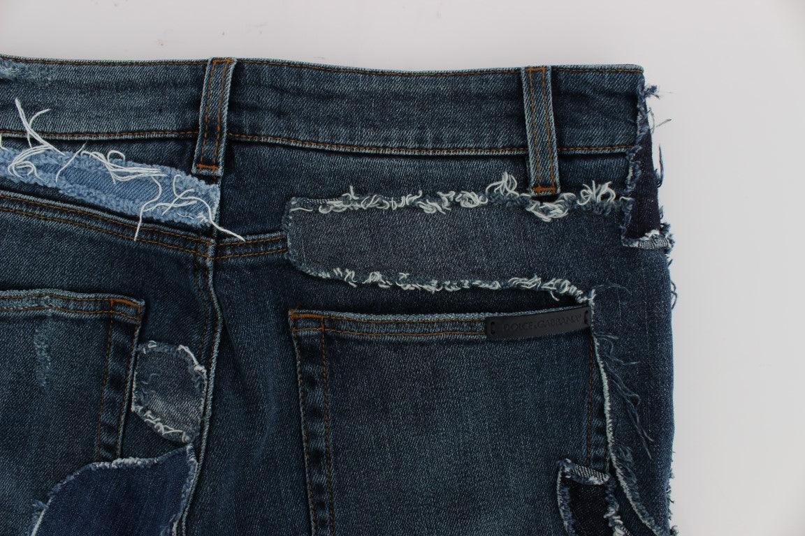 Stretchblauwe patchwork jeansshorts