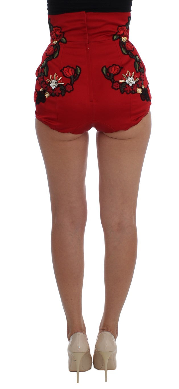 Rode zijden kristallen rozen shorts
