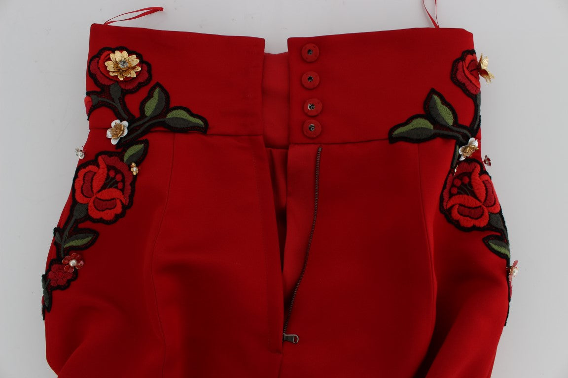 Rode zijden kristallen rozen shorts