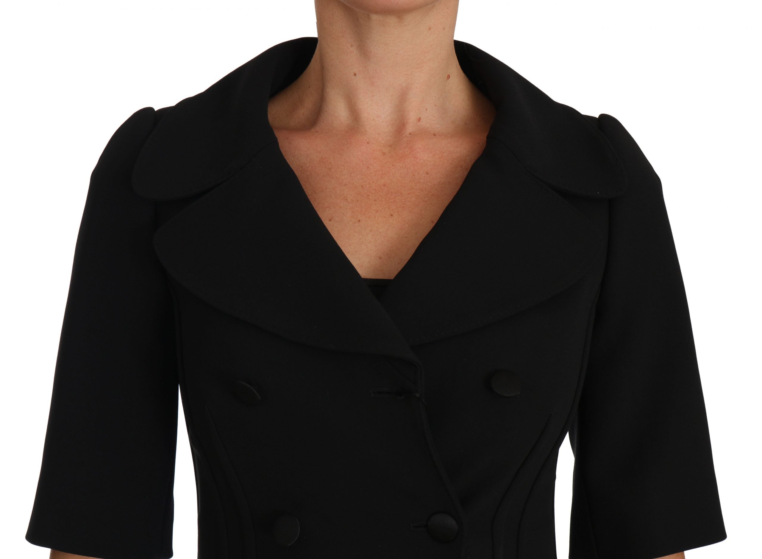 Zwarte korte getailleerde wollen cropped jasblazer