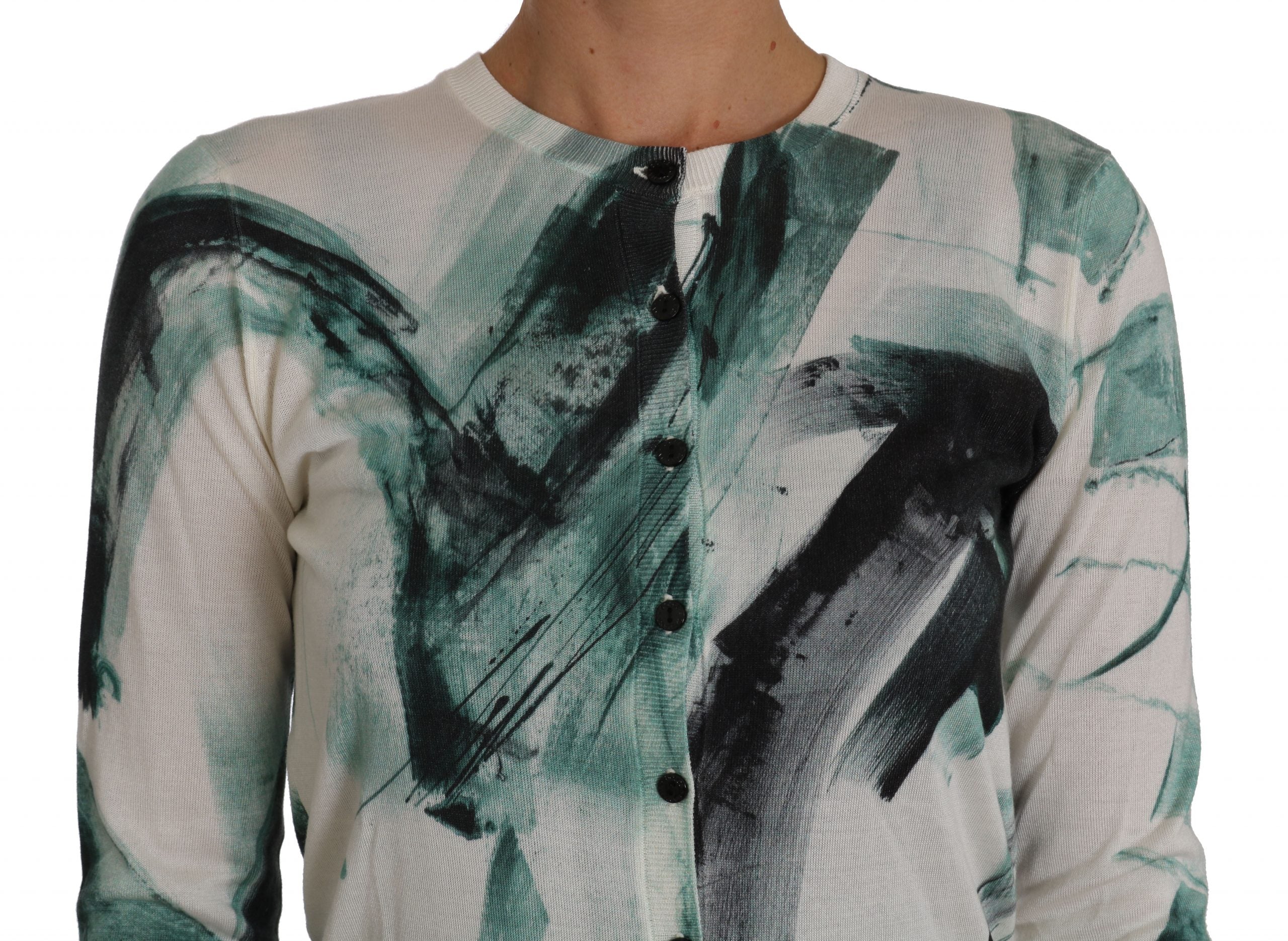Witte zijden cardigan met lichte verfstreken