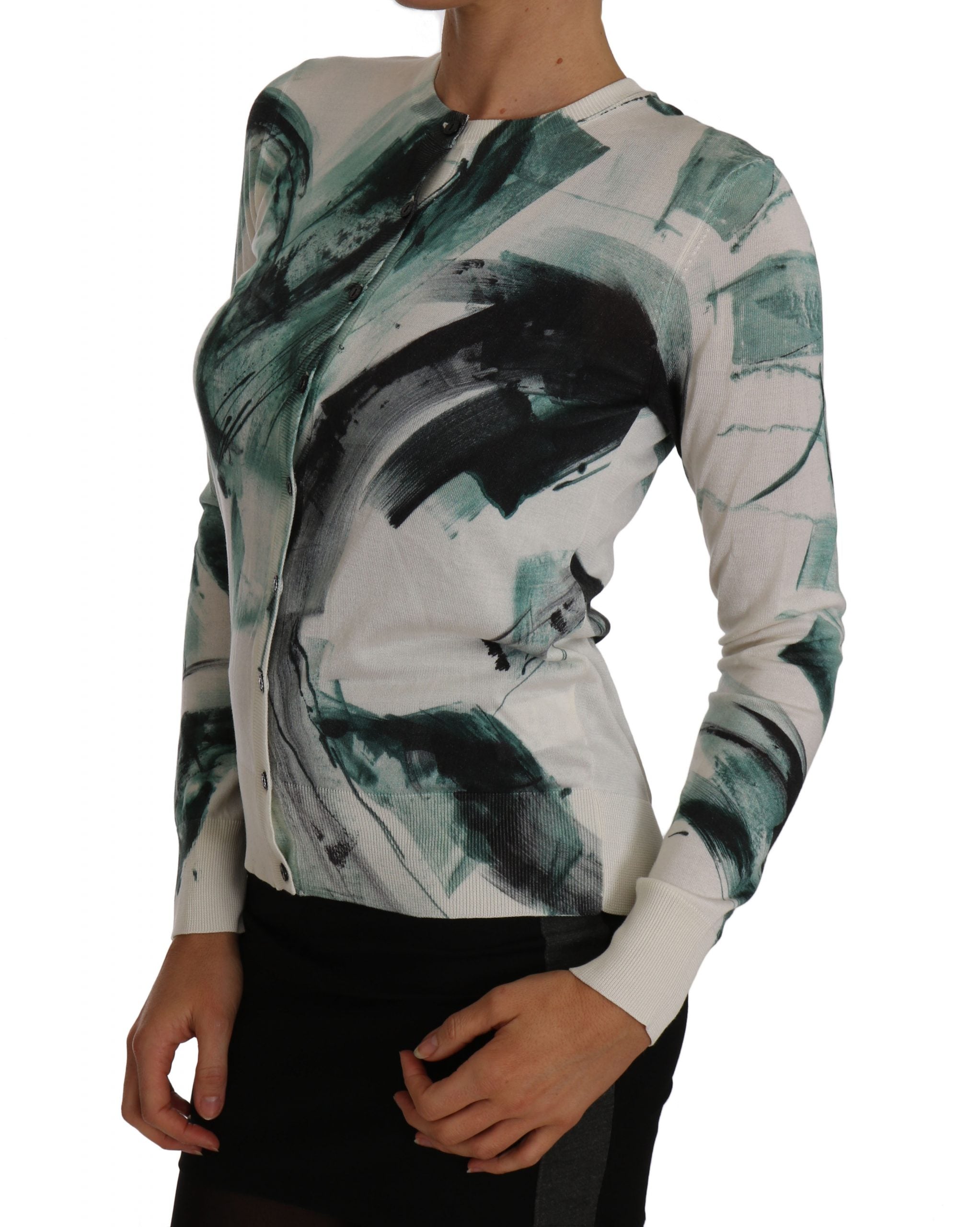 Witte zijden cardigan met lichte verfstreken