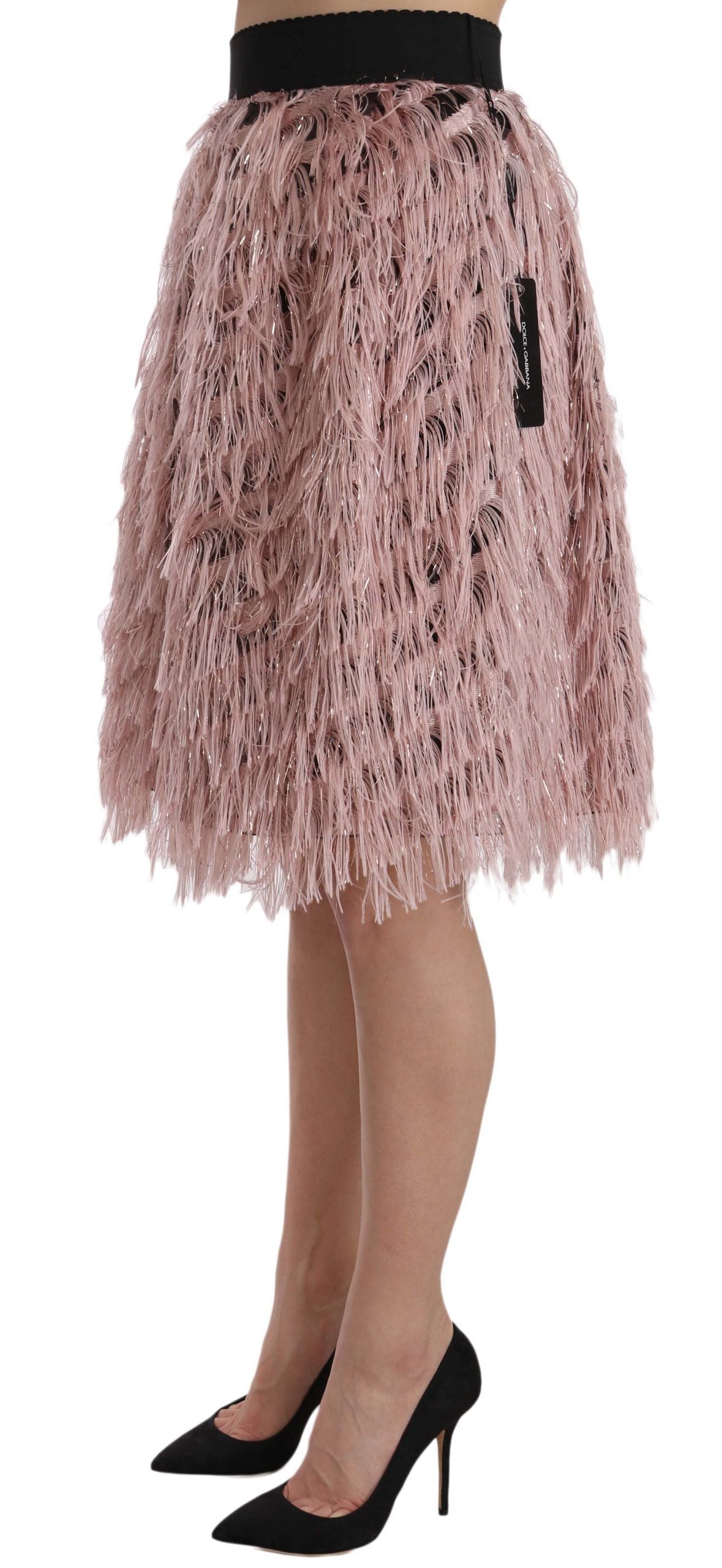 Roze gouden metallic A-lijn kokerrok met franjes