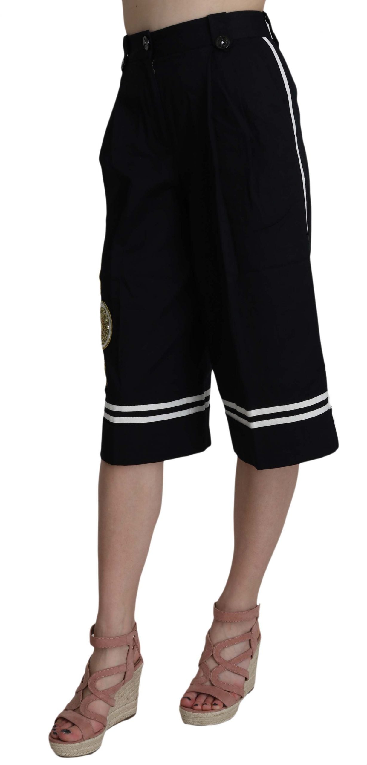 Zwarte katoenen cropped versierde broek