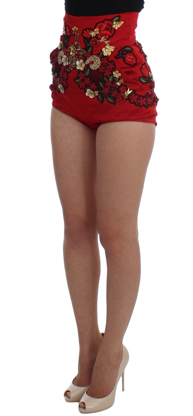 Rode zijden kristallen rozen shorts