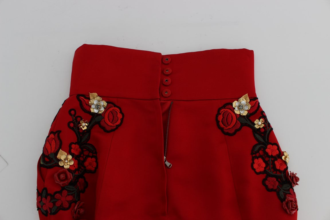 Rode zijden kristallen rozen shorts