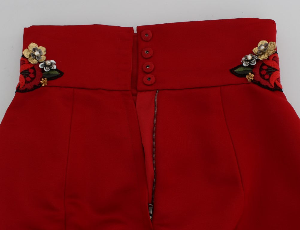 Rode zijden kristallen rozen shorts