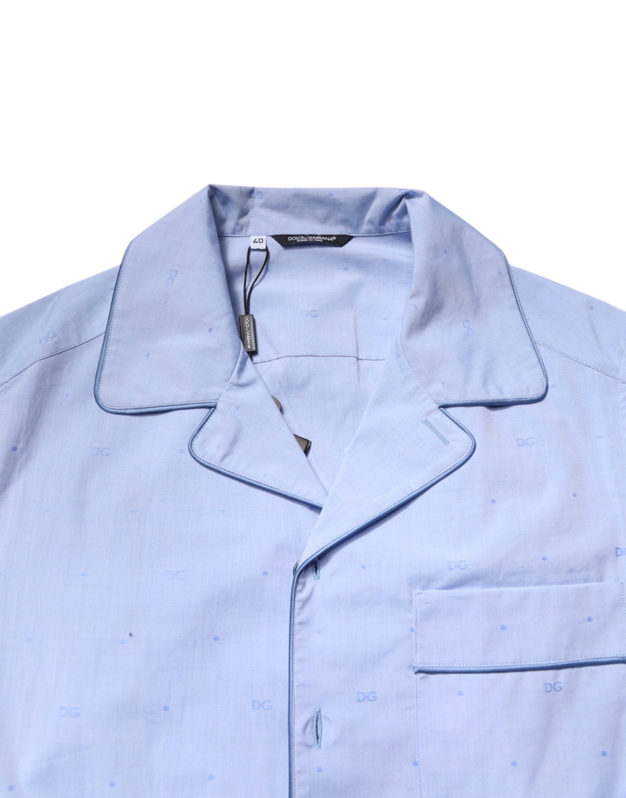 Light Blue DG Logo Cotton Men Pajama Set Sleepwear