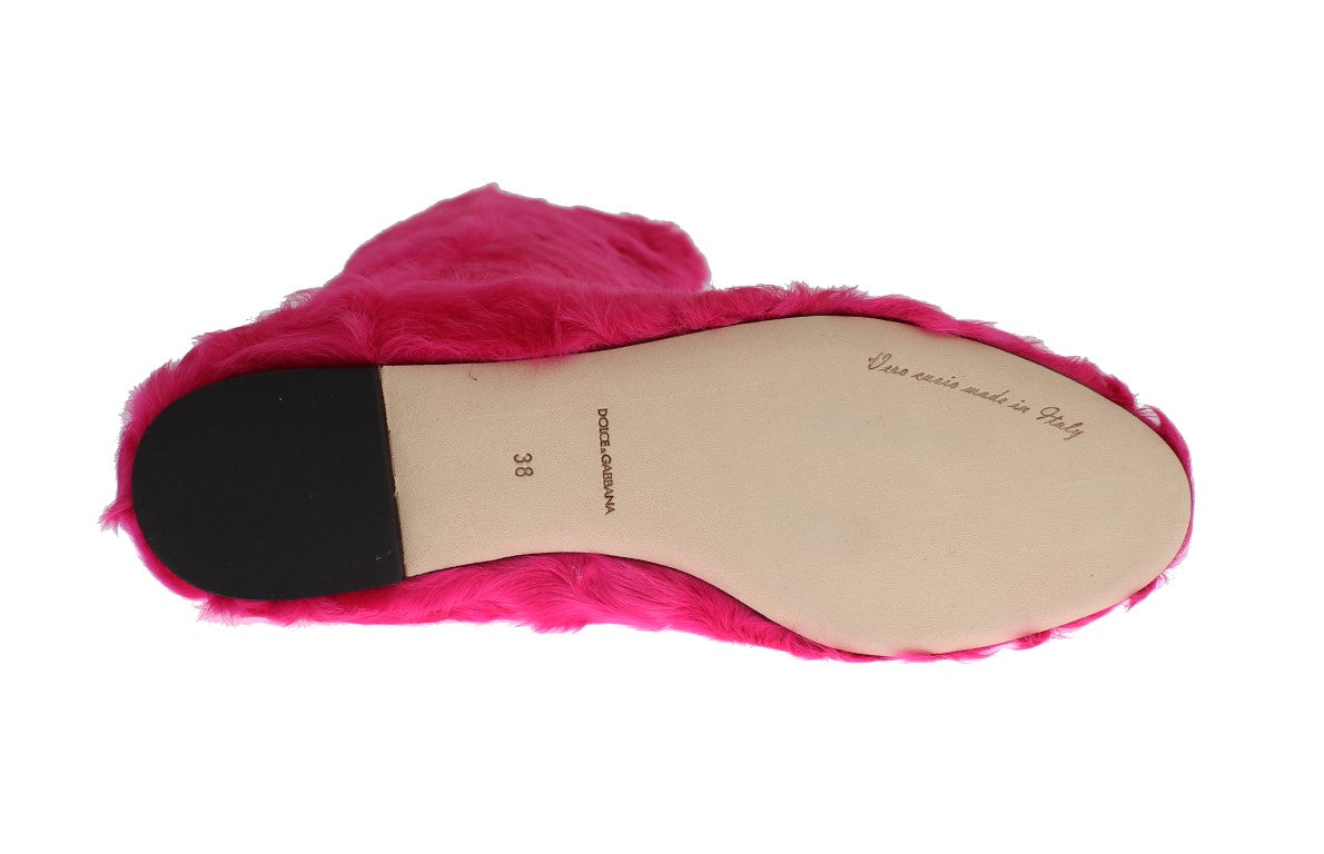 Roze lamsbont leren platte laarzen