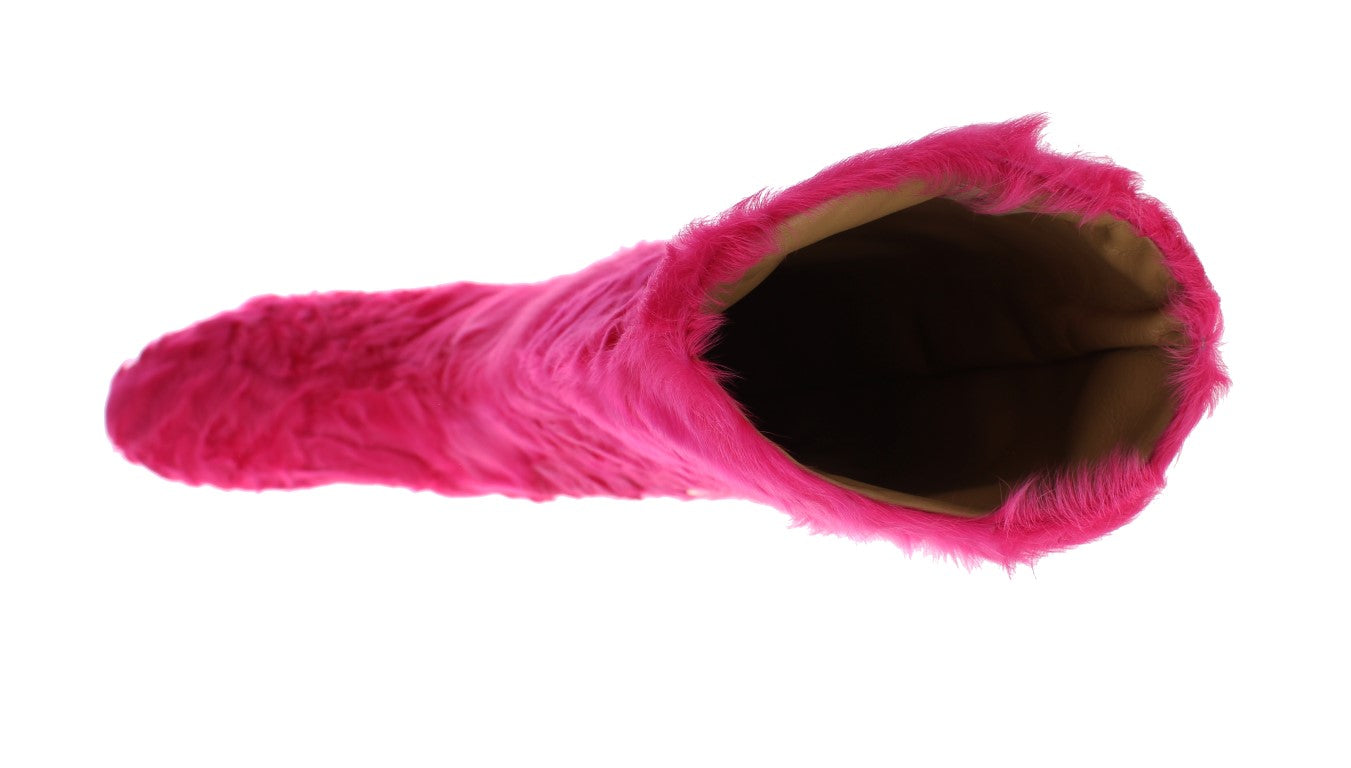 Roze lamsbont leren platte laarzen