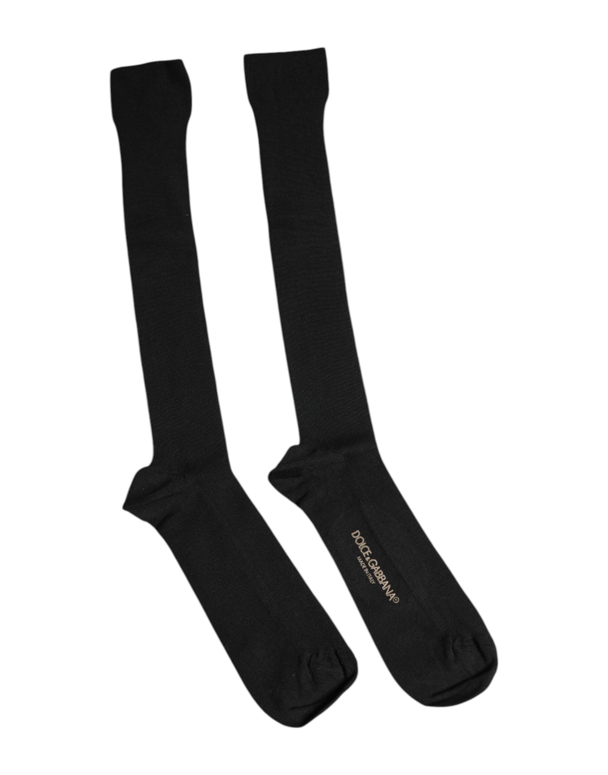 Black Viscose Logo Over The Calf Socks