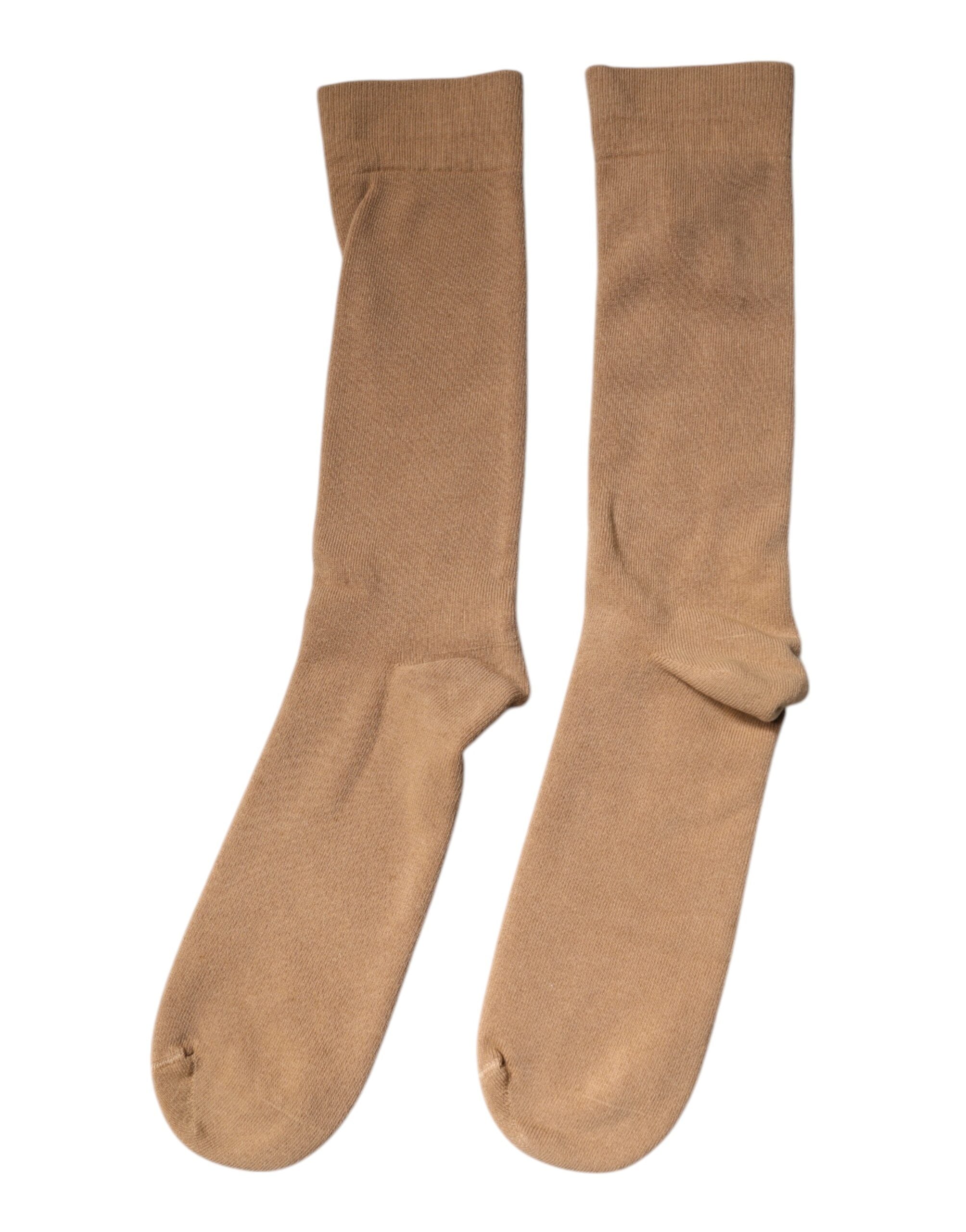 Brown Solid Cotton Mid Calf Men Socks