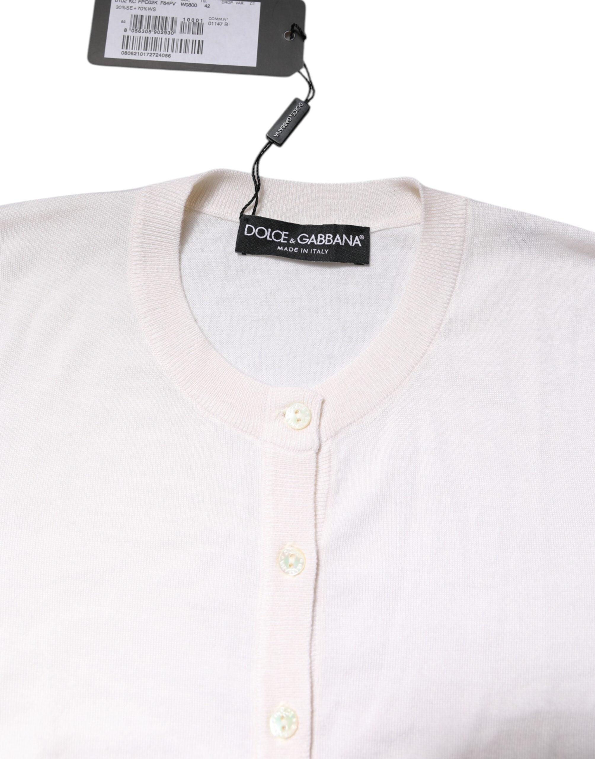 Witte kasjmier trui met ronde hals en top