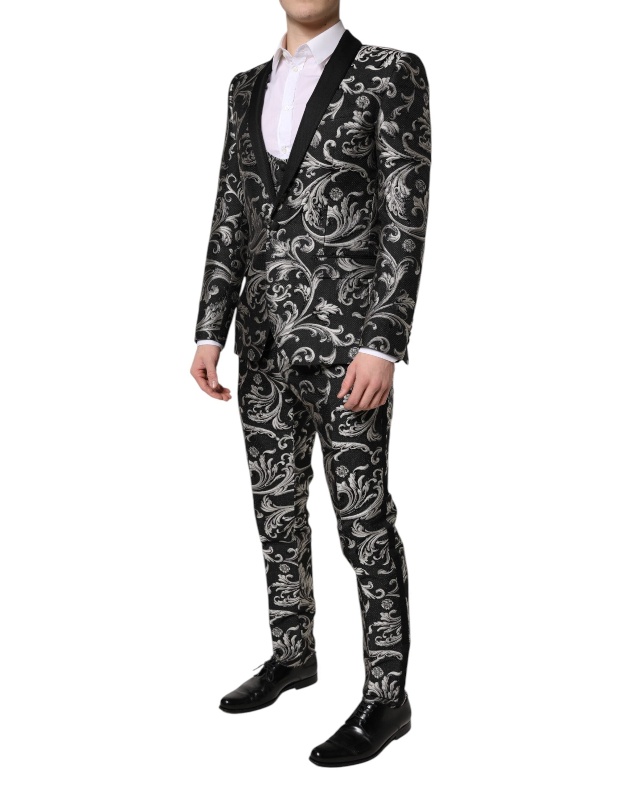 Zwartgrijs MARTINI Jacquard Heren 3-delig Pak