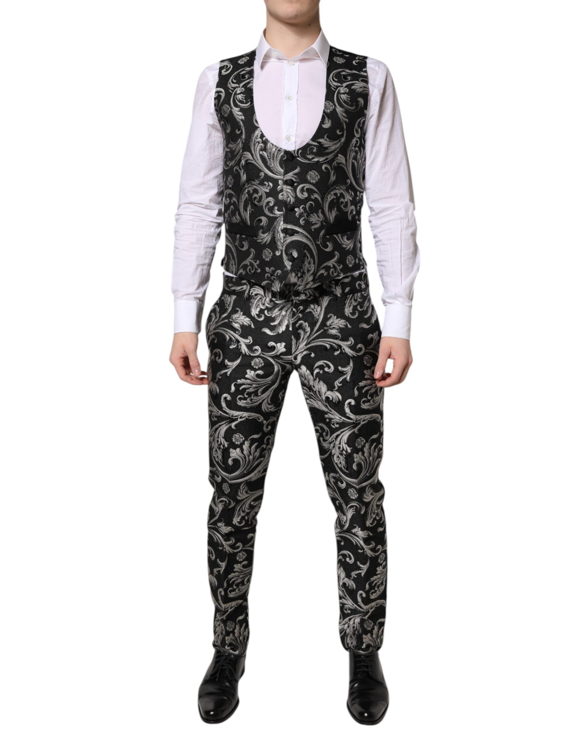 Zwartgrijs MARTINI Jacquard Heren 3-delig Pak