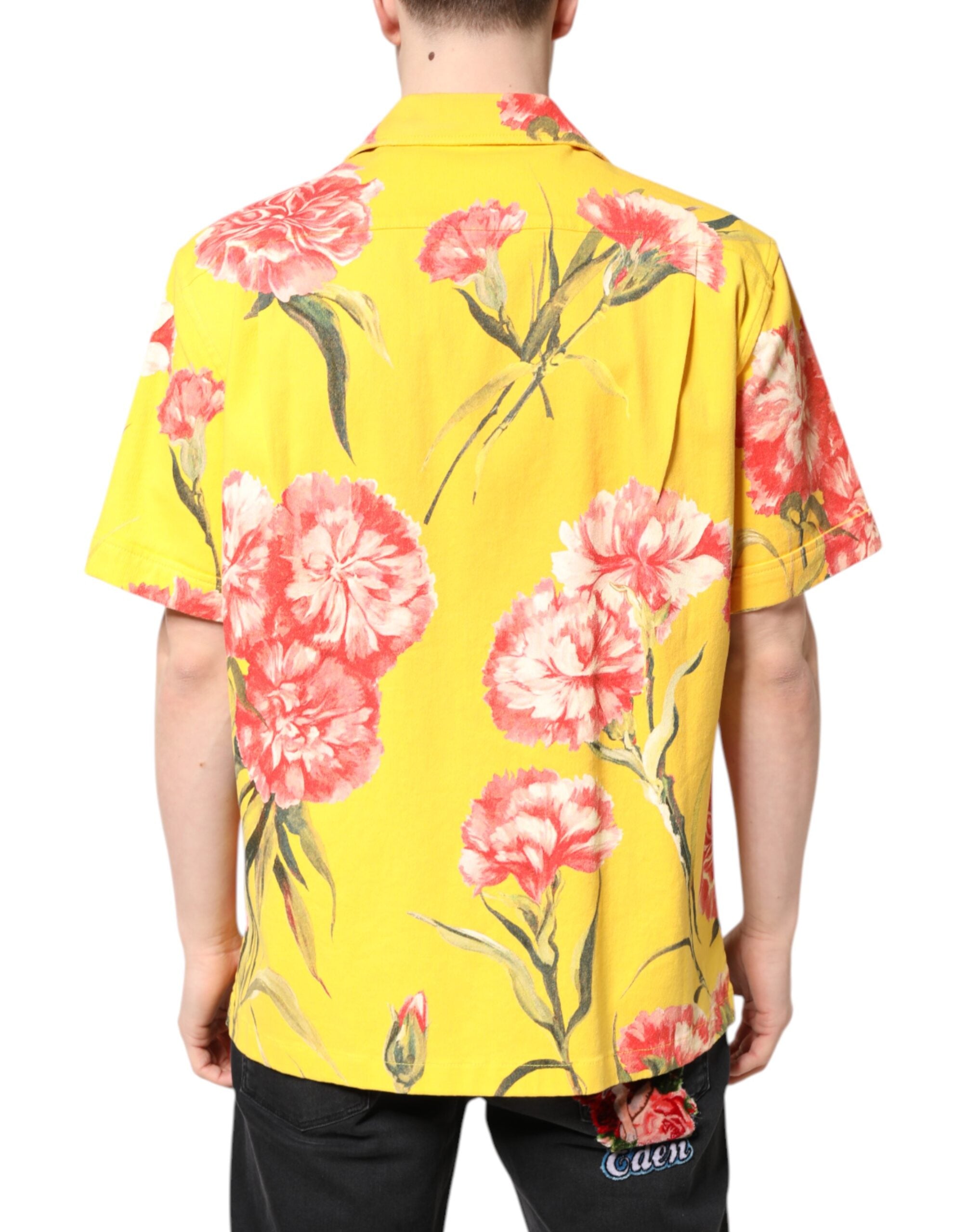 Geel bloemen heren overhemd met knopen