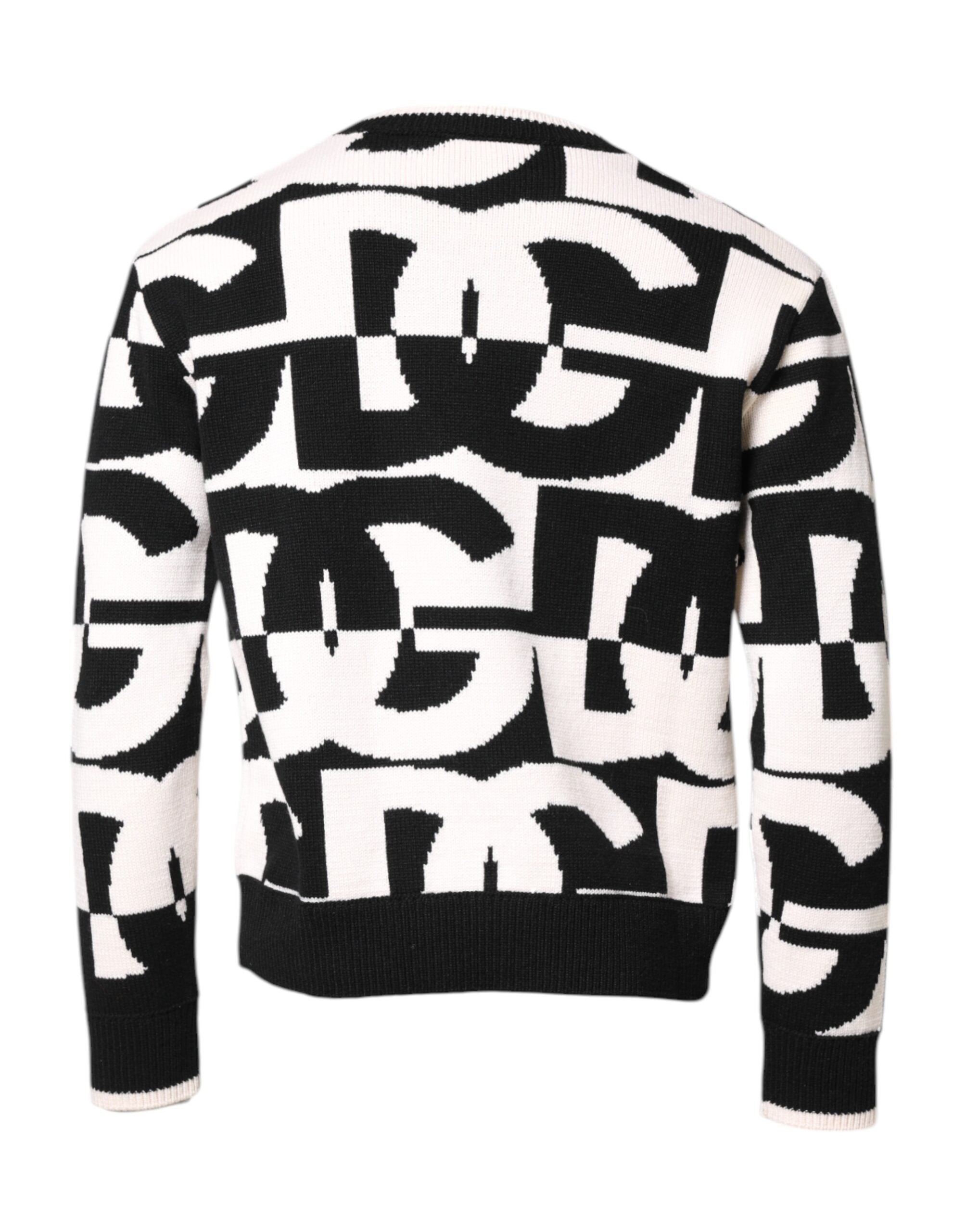 Zwart-witte gebreide trui met logoprint