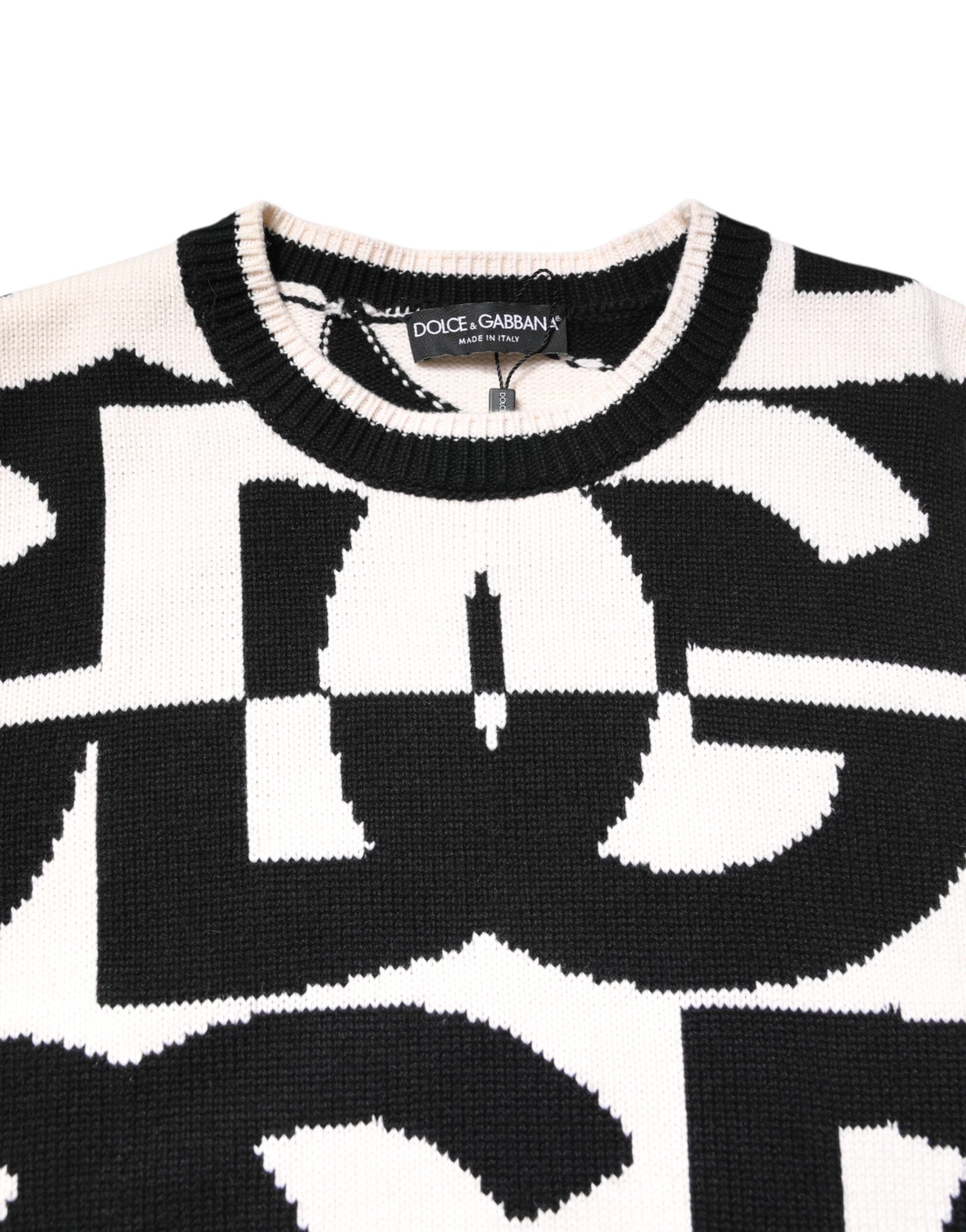 Zwart-witte gebreide trui met logoprint