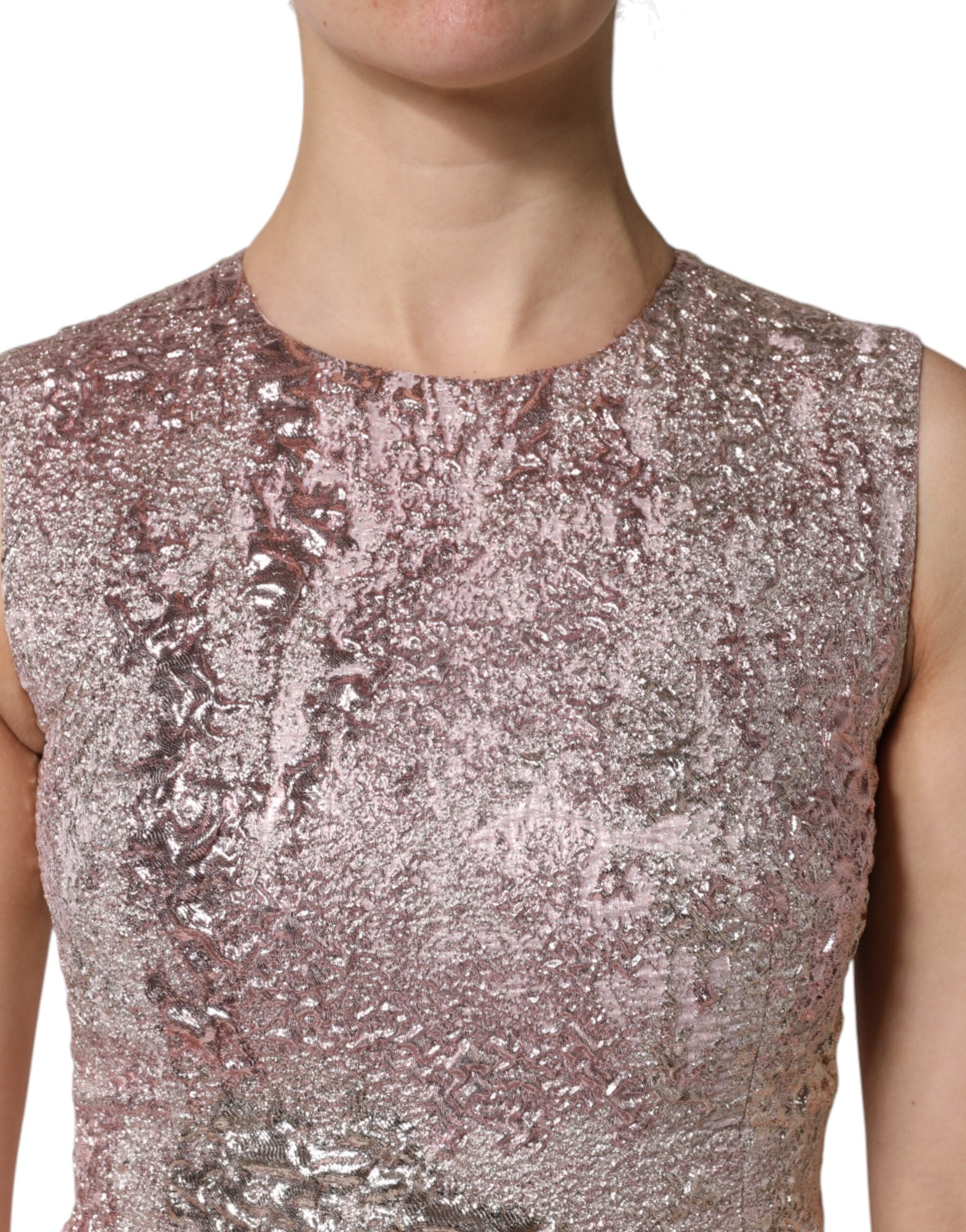 Roze jacquard mouwloze mantelminijurk