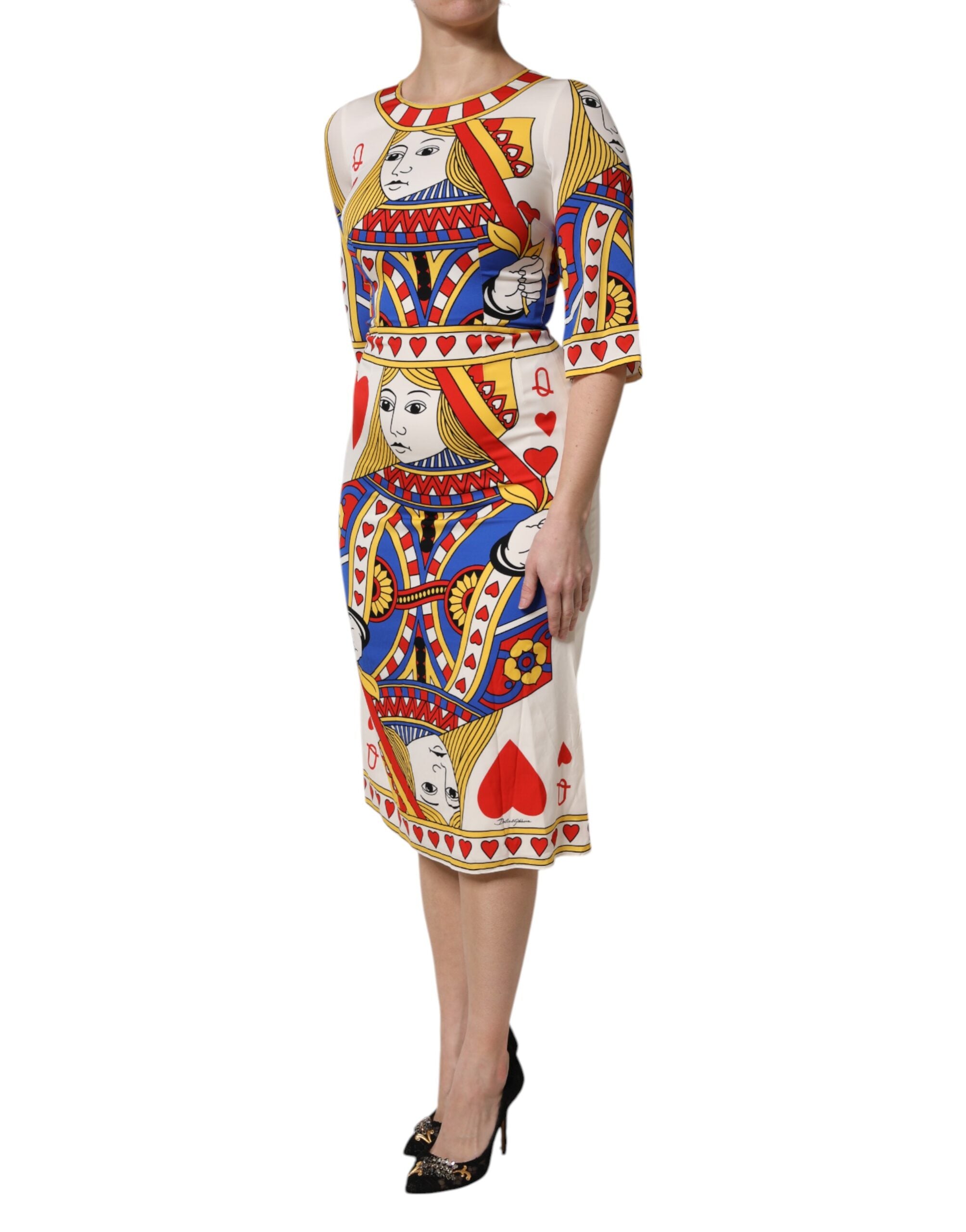 Witte Queen of Heart Midi-jurk met korte mouwen