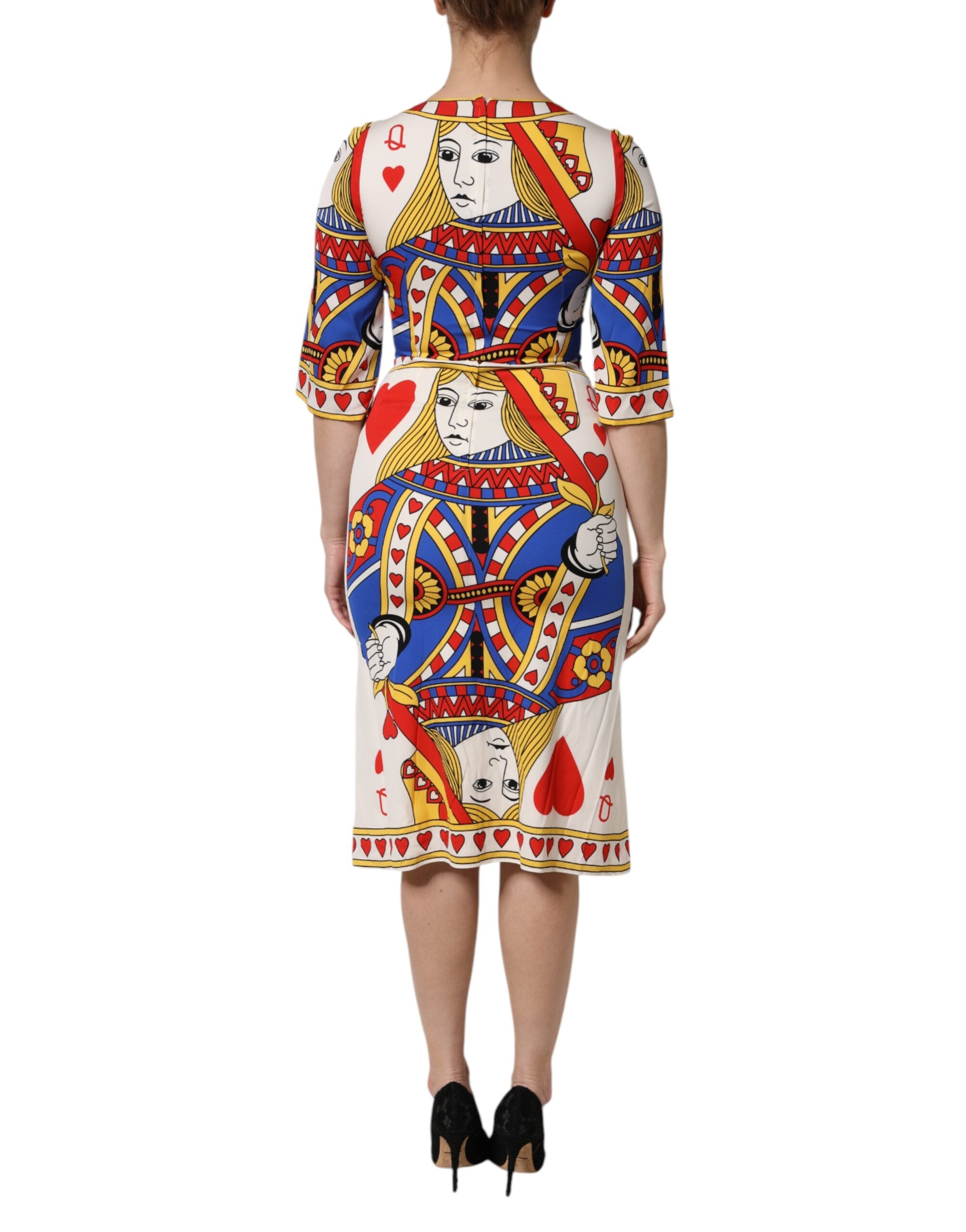 Witte Queen of Heart Midi-jurk met korte mouwen