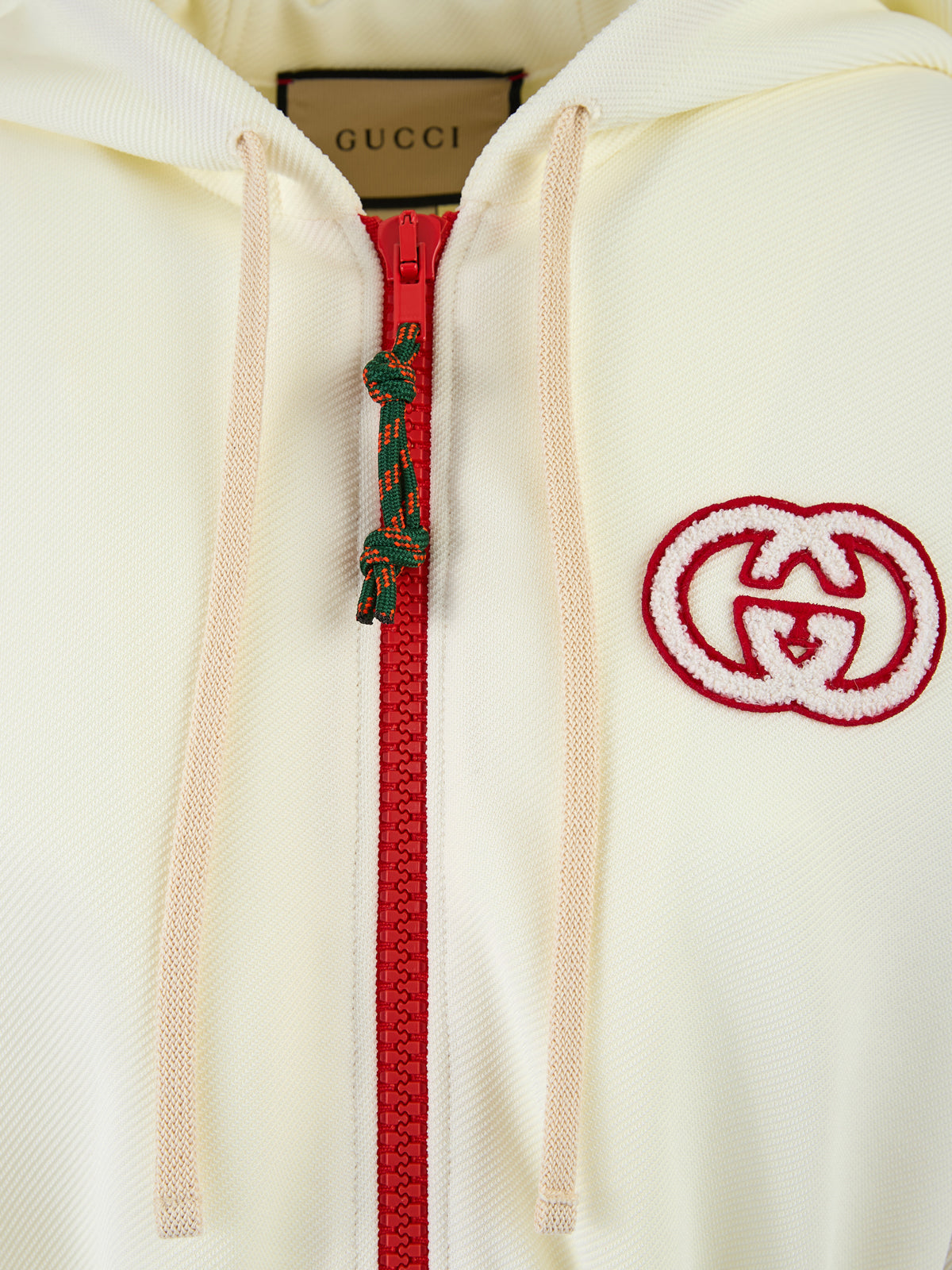 Crèmekleurige polyester hoodie met capuchon en logo