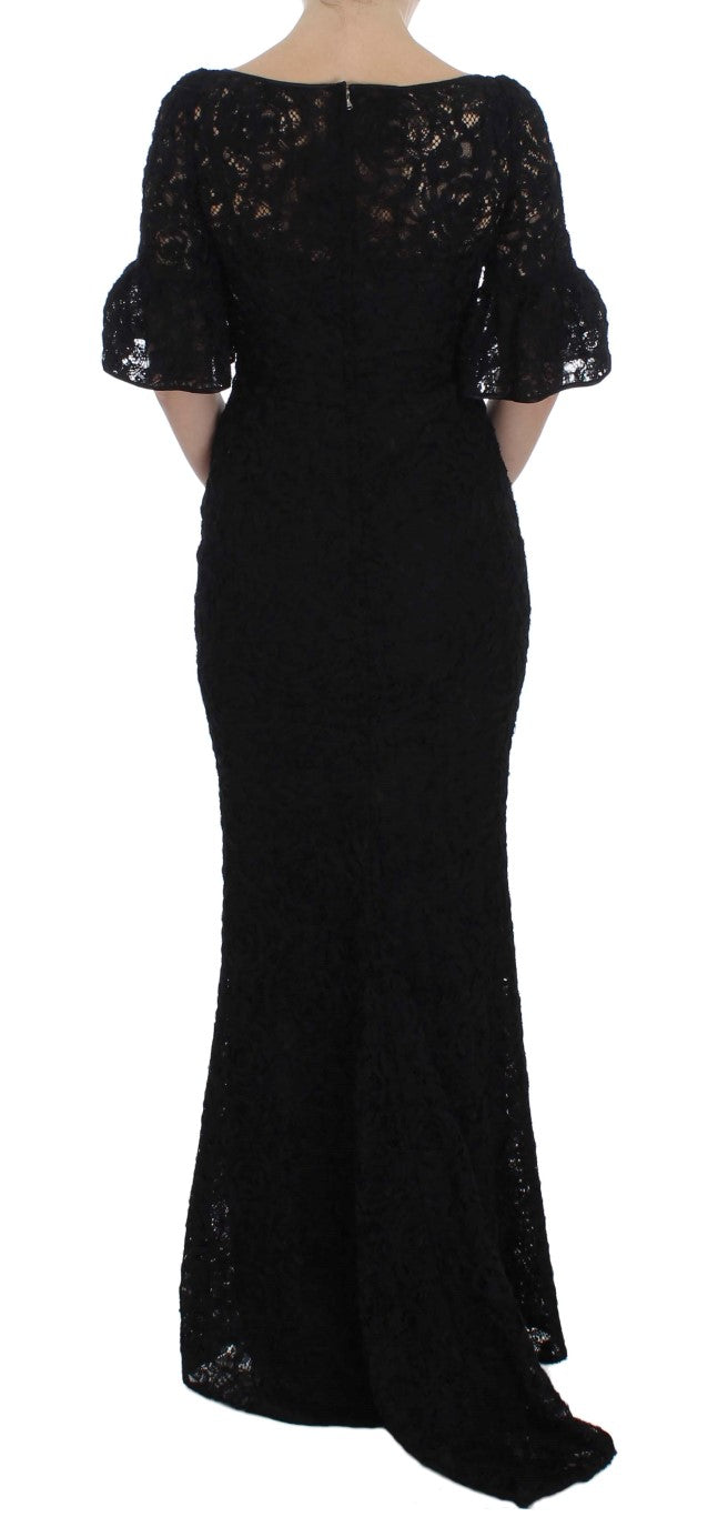Zwarte bloemenkanten lange bodycon maxi-jurk