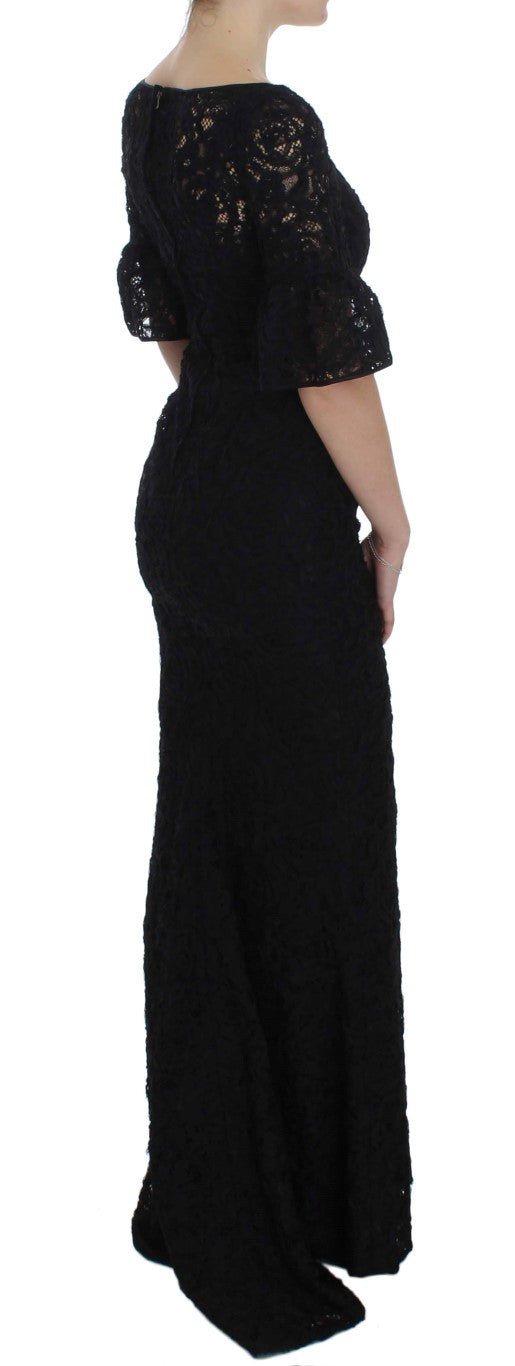 Zwarte bloemenkanten lange bodycon maxi-jurk