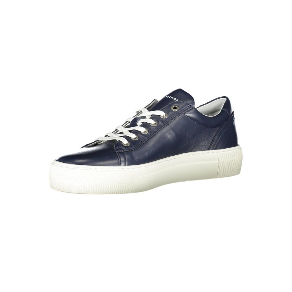 Blauwe leren herensneaker