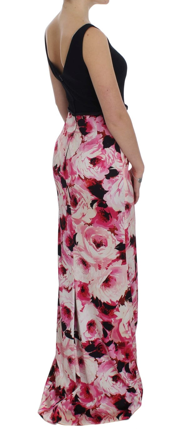 Roze bloemenprint lange maxi-jurk met kokerjurk