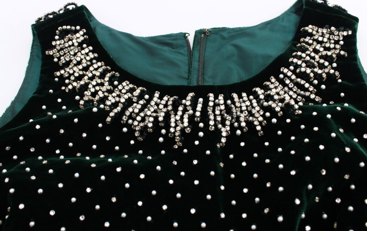 Groene fluwelen kristallen lange maxi-jurk