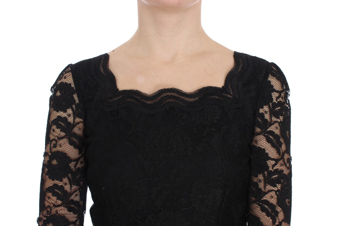 Zwarte maxi-jurk met bloemenkant en lange baljurk