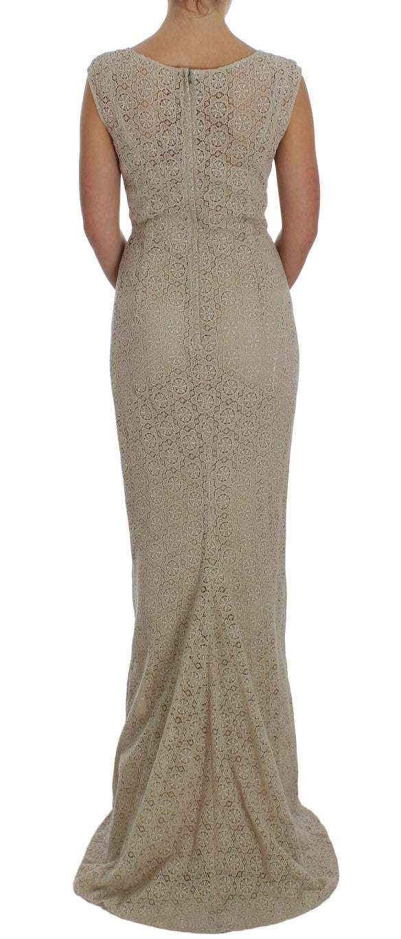 Beige Ricamo Cutout Katoenen Schedejurk