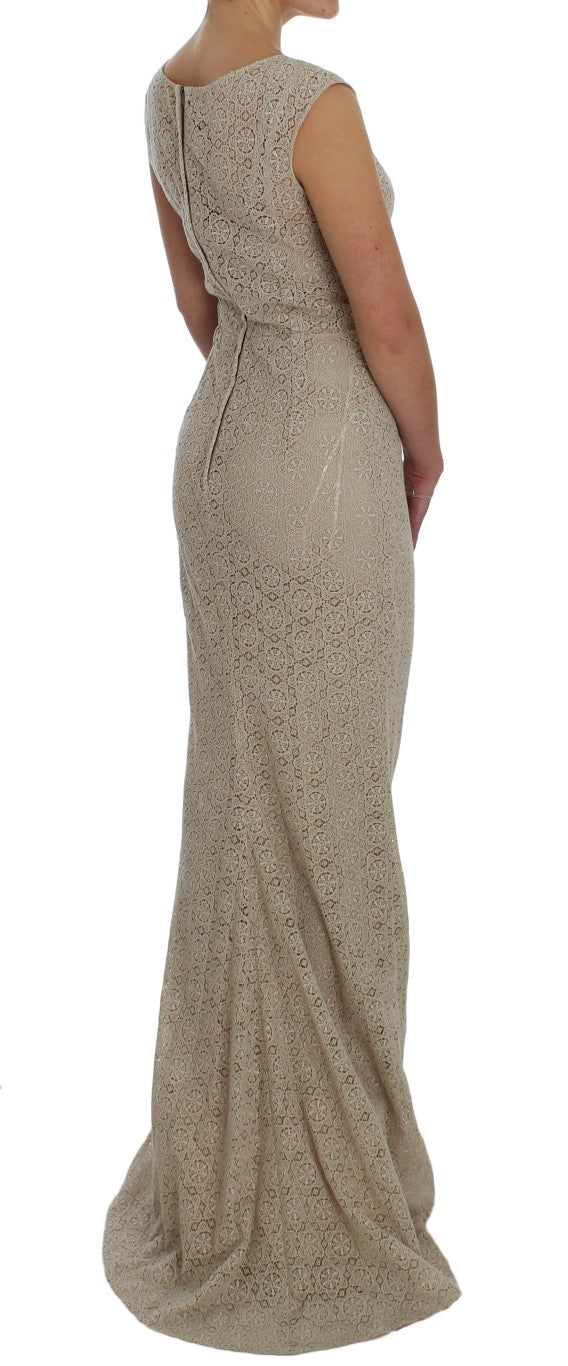Beige Ricamo Cutout Katoenen Schedejurk