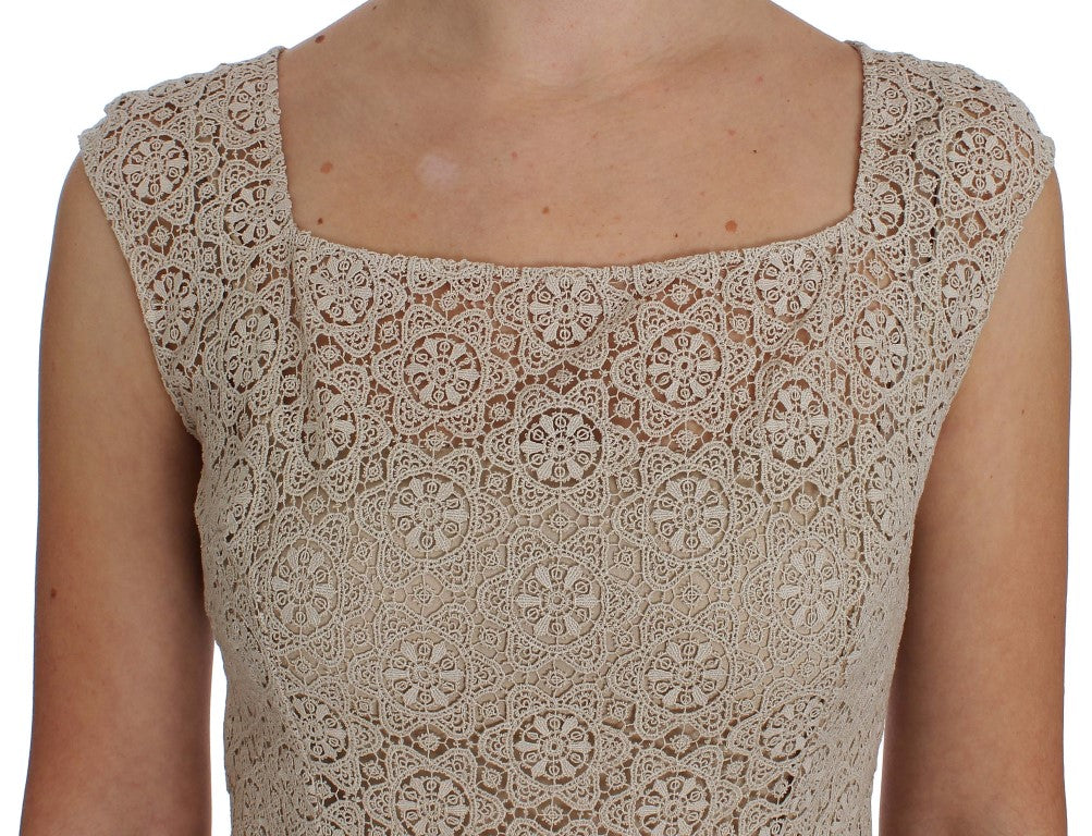 Beige Ricamo Cutout Katoenen Schedejurk