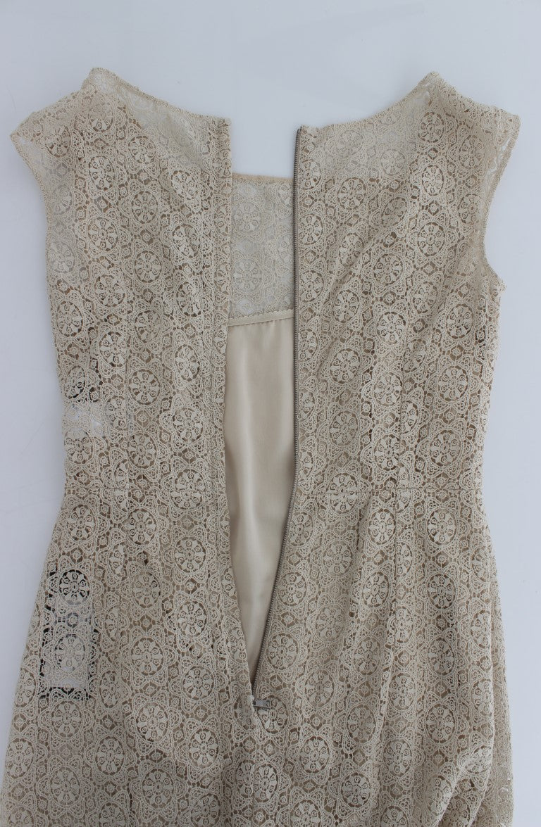 Beige Ricamo Cutout Katoenen Schedejurk