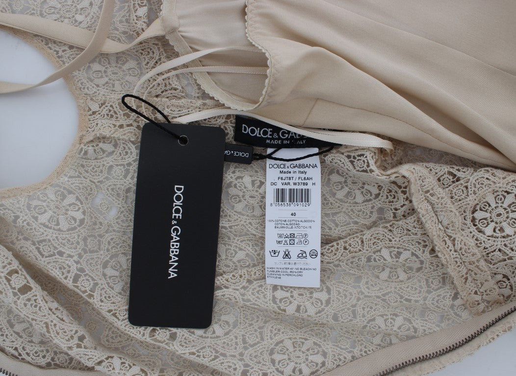Beige Ricamo Cutout Katoenen Schedejurk