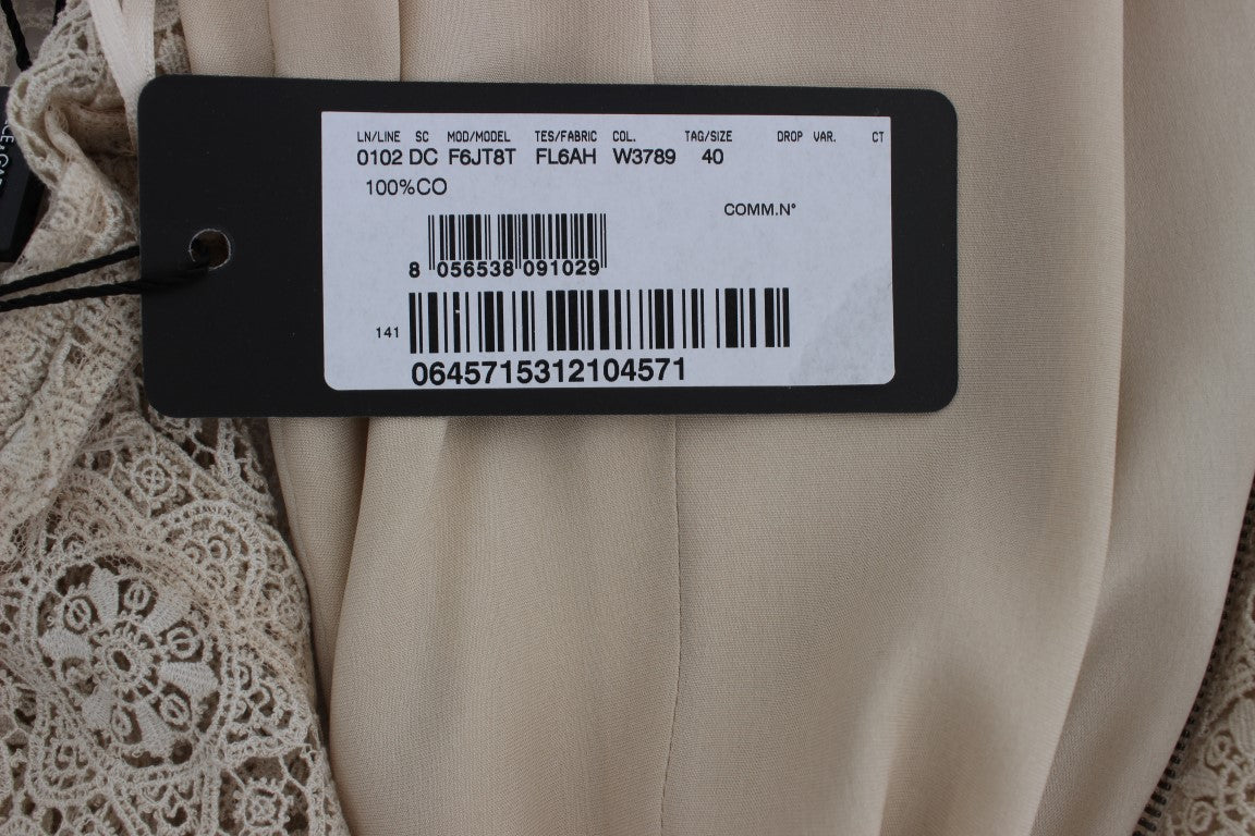Beige Ricamo Cutout Katoenen Schedejurk