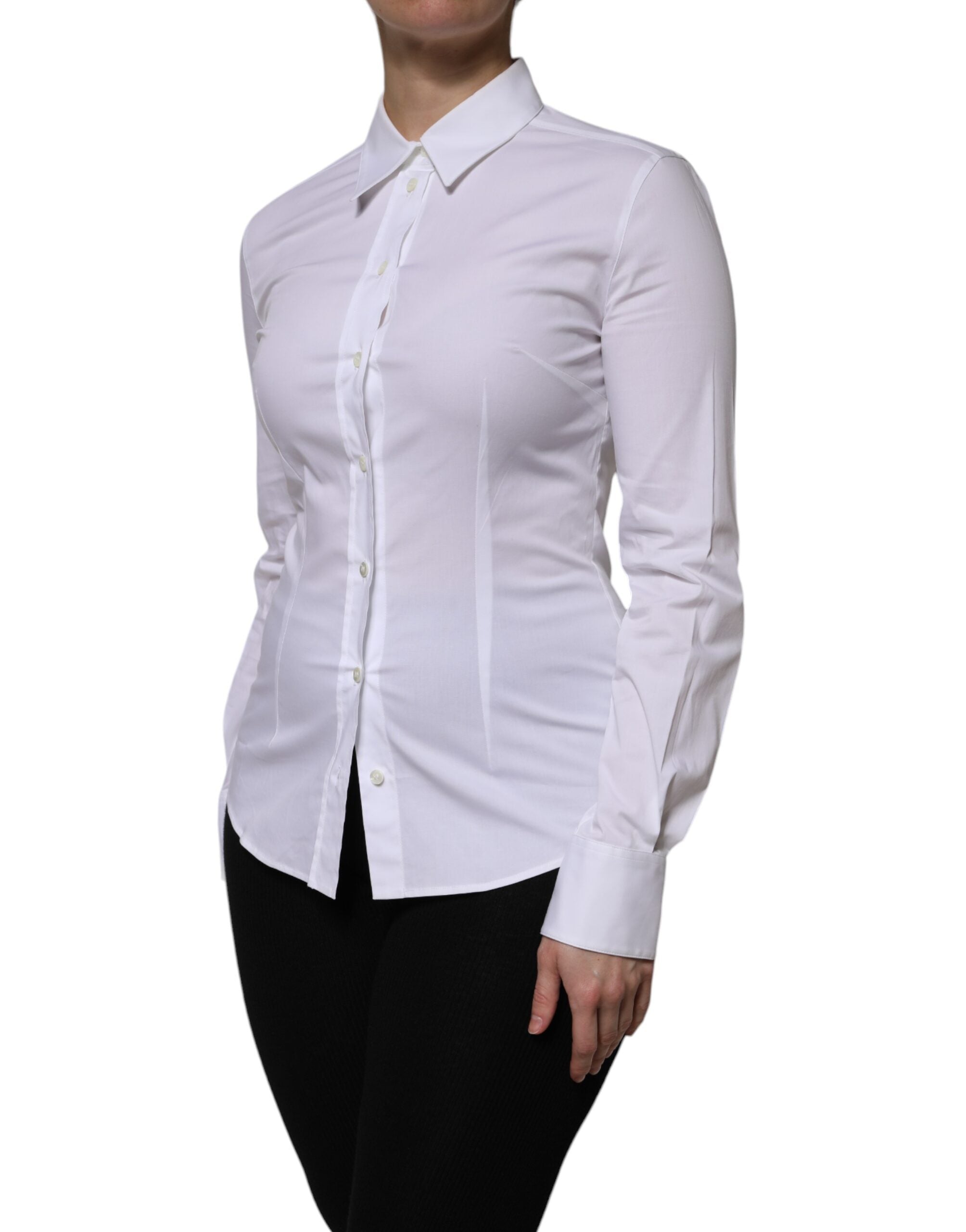 Witte katoenen blouse met kraag en lange mouwen