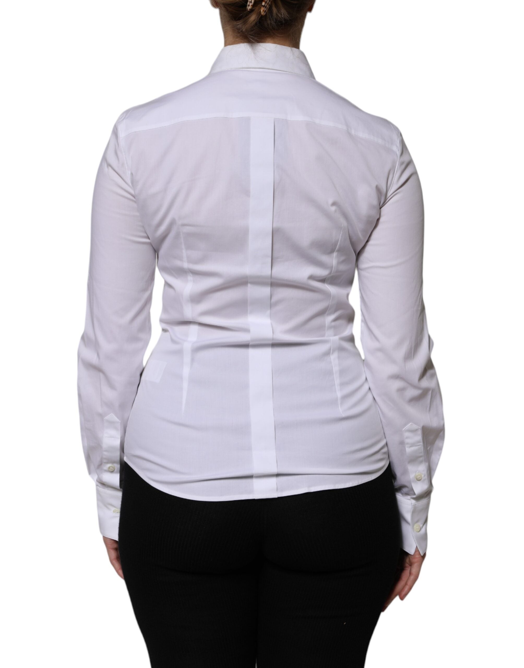 Witte katoenen blouse met kraag en lange mouwen