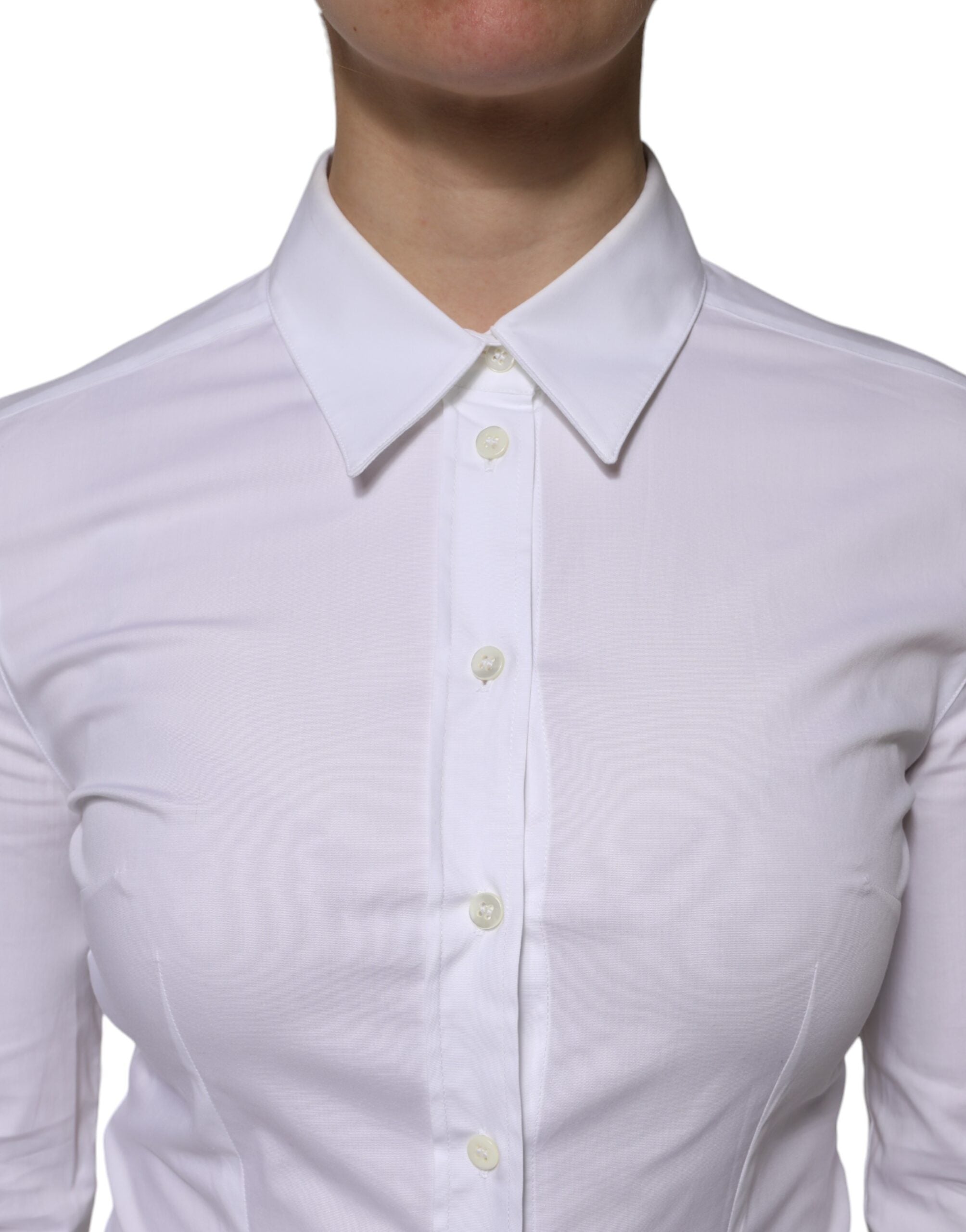 Witte katoenen blouse met kraag en lange mouwen